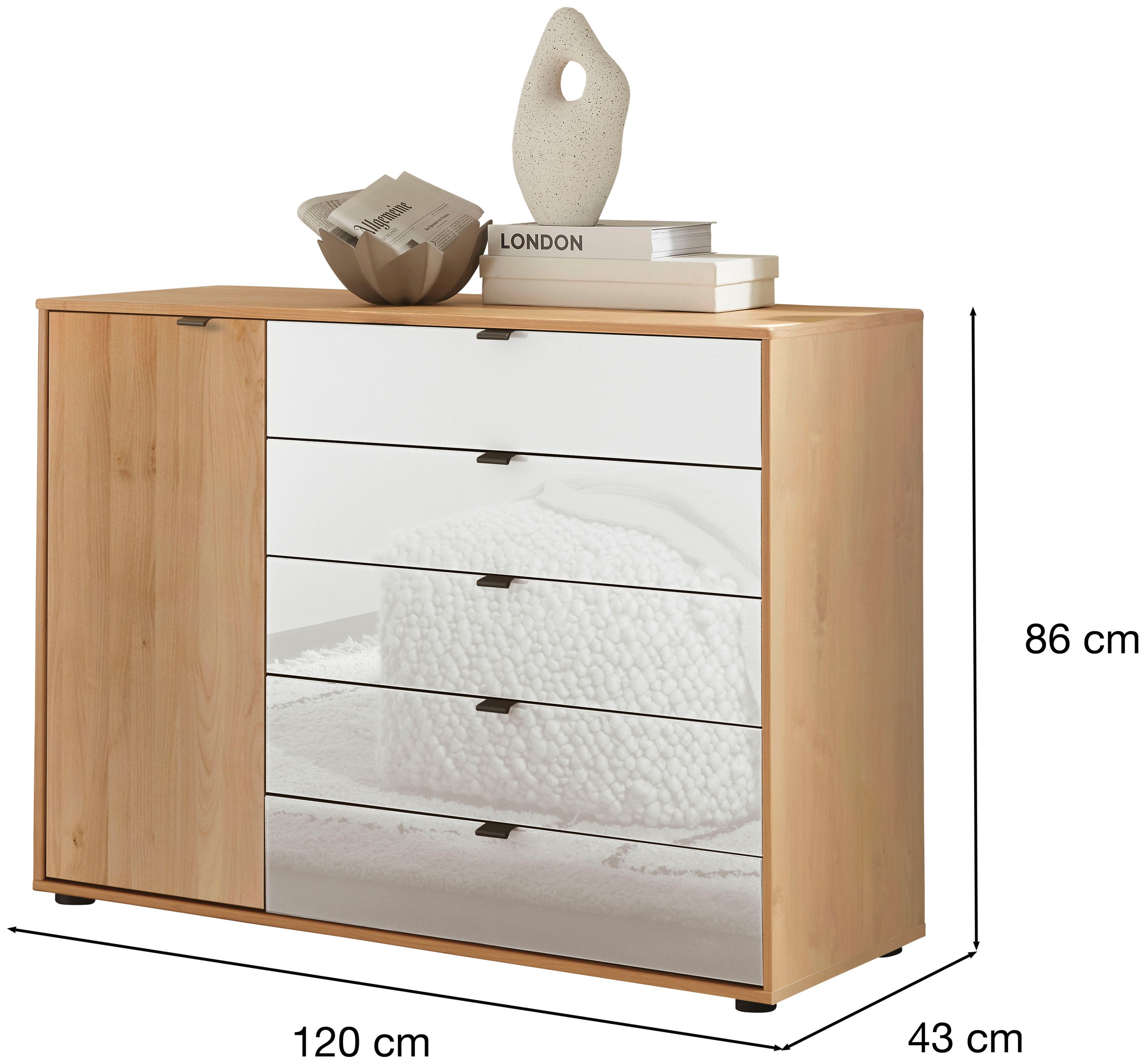 WIEMANN Commode combinée »Cardiff Sideboard, Wäscheschrank, teilmassiv Erle, mit Schubladen« Kommode 120x86x43 cm, braun, mit Dämpfung, MADE IN GERMANY,  verschiedenen Ausführungen, inklusive Einlegeboden