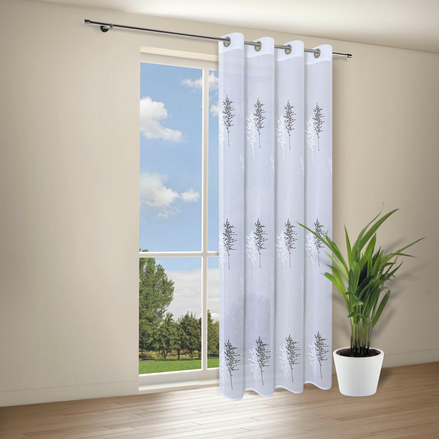 Gerster Gardine »Ulrika« Ösen 1 Stk. tlg. Ösenschal bestickt mit Zweigen