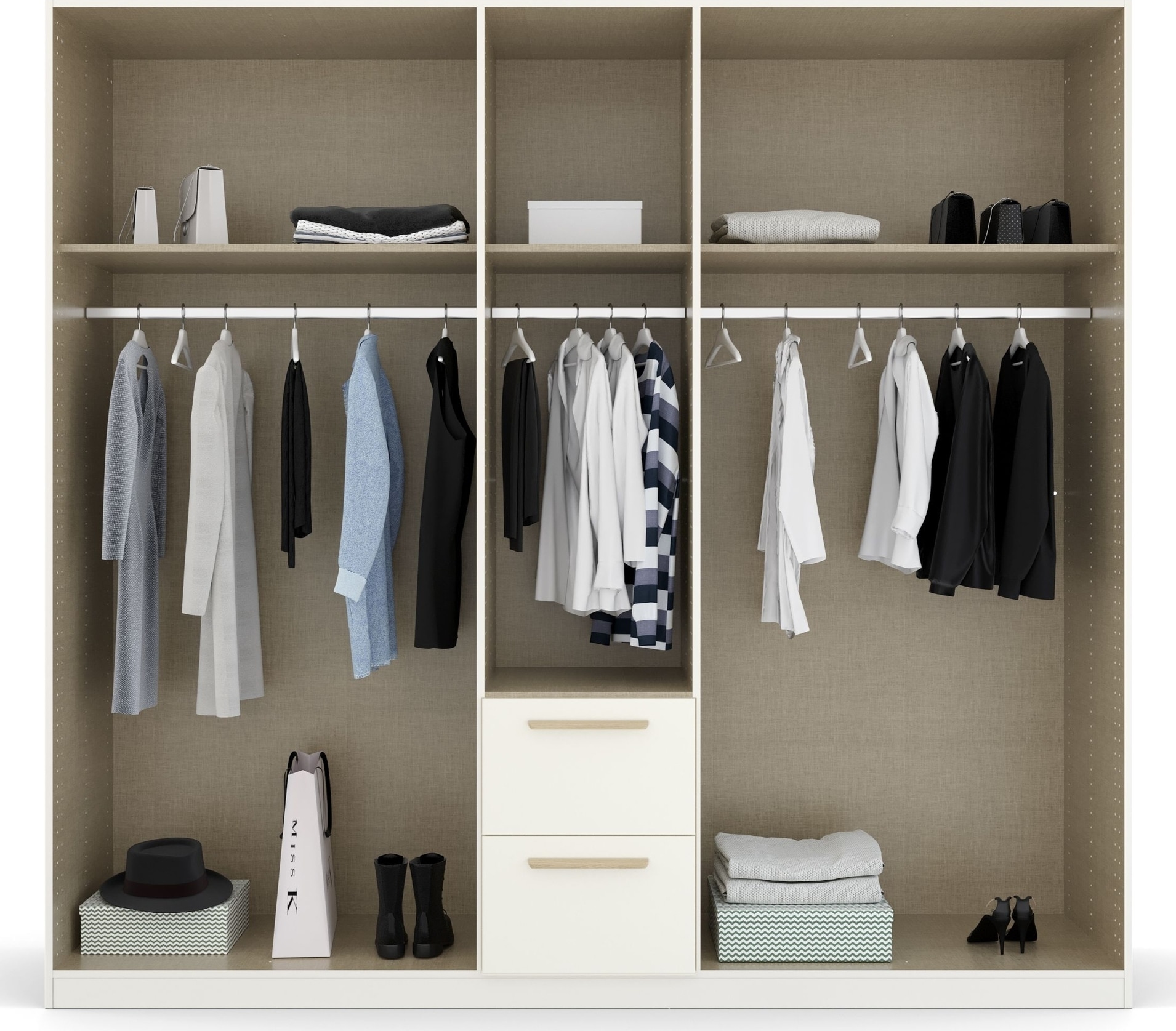 rauch Kleiderschrank »Skandi by Quadra Spin Schlafzimmerschrank«, im Landhaus-Stil mit Massivholzgriffen aus Wildeiche, mit Schubladen