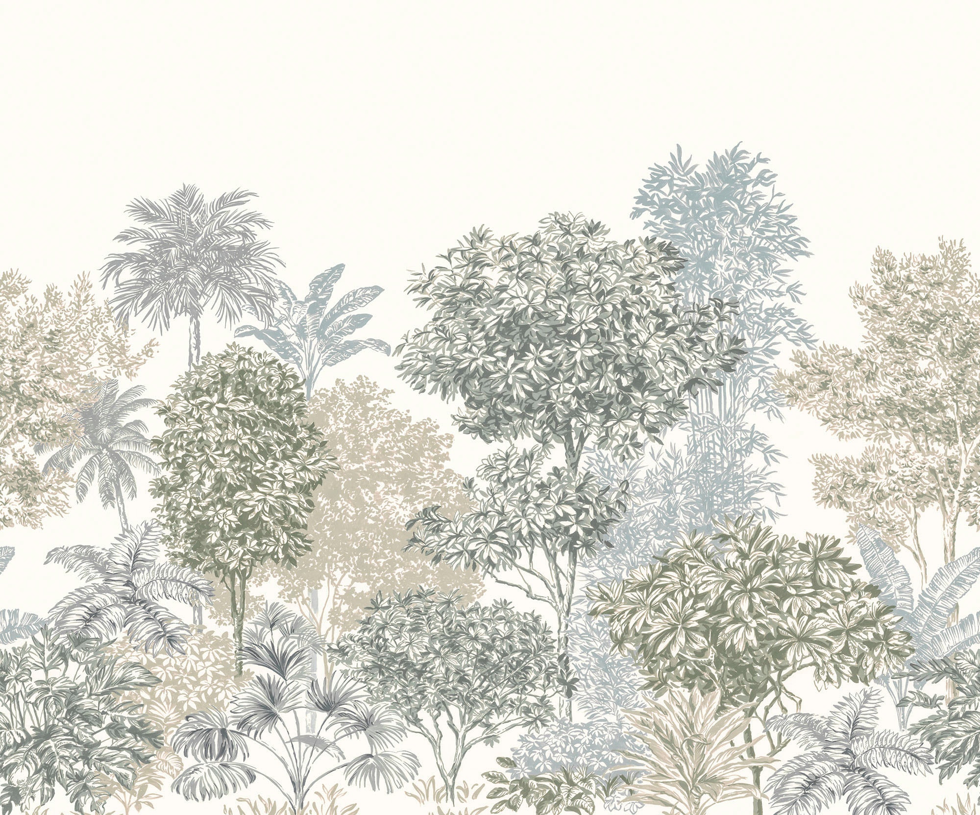 Image of Komar Vliestapete "Digitaldruck Vlies - Painted Palms - Grösse 300 x 250 cm" bedruckt glatt Wohnzimmer, Schlafzimmer