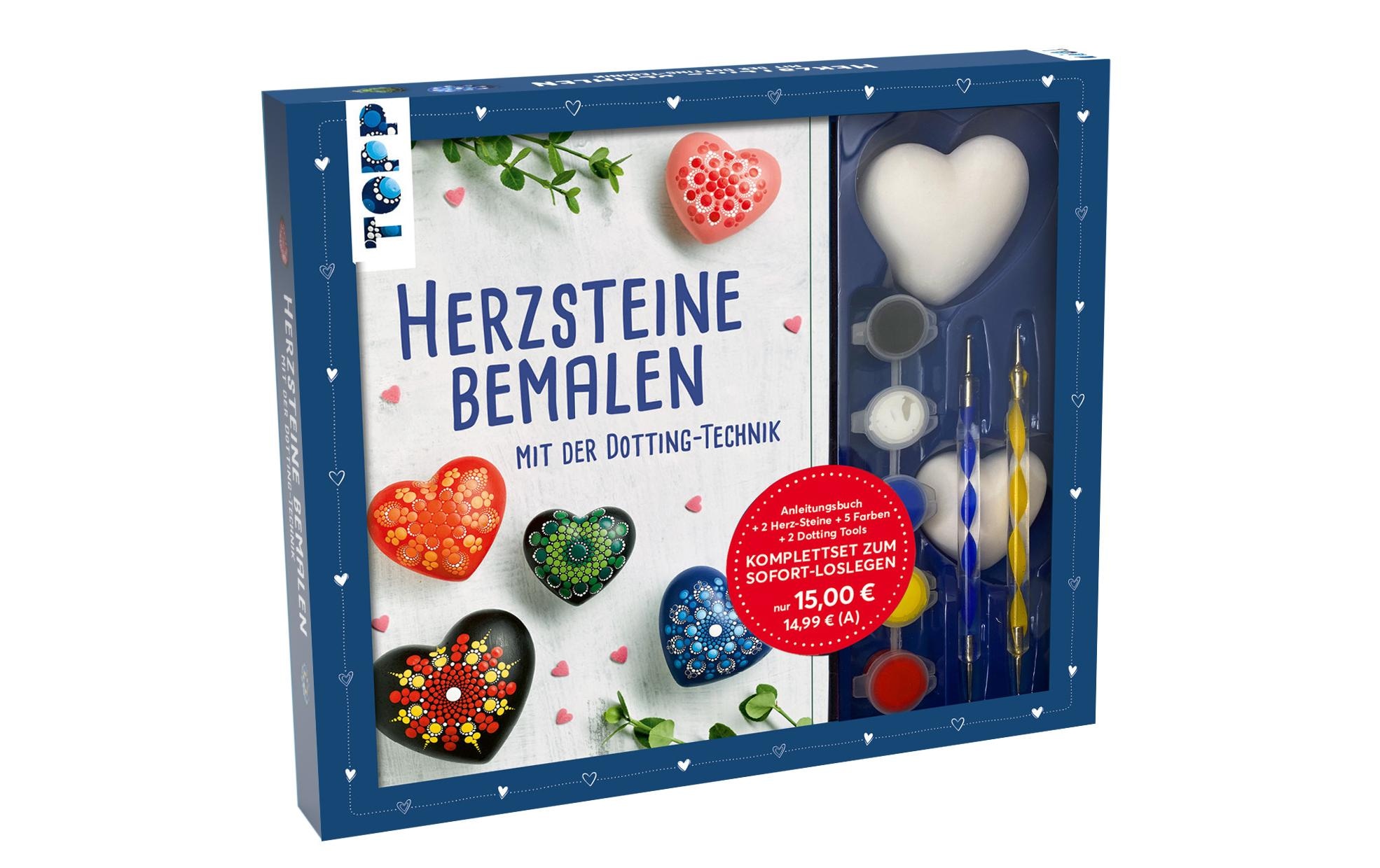 Kreativset »Bastelset Herzsteine bemalen«, (10 tlg.)