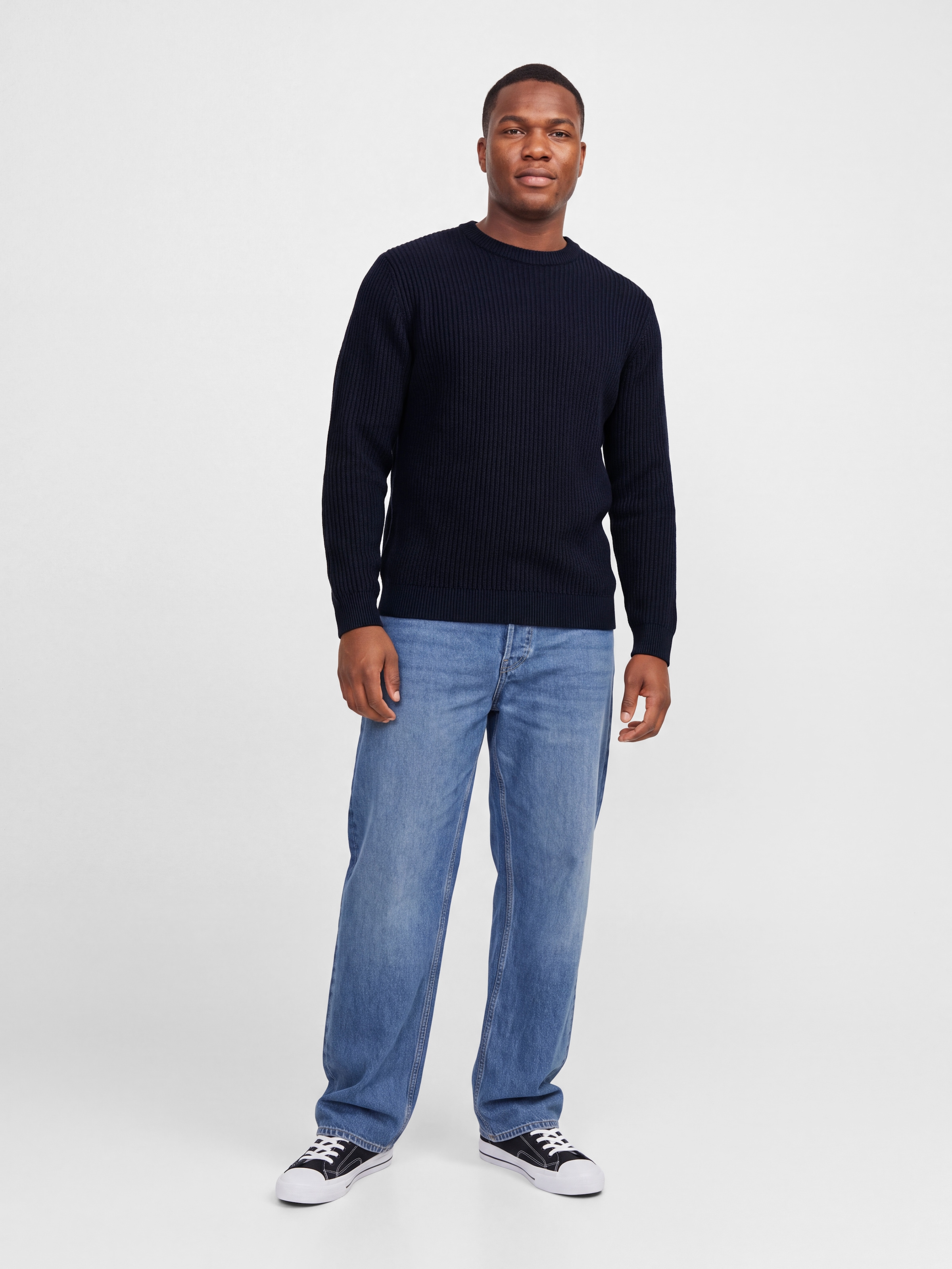 Jack & Jones PlusSize Rundhalspullover »JJSAGE KNIT CREW NECK PLS« Materialmix, locker geschnitten