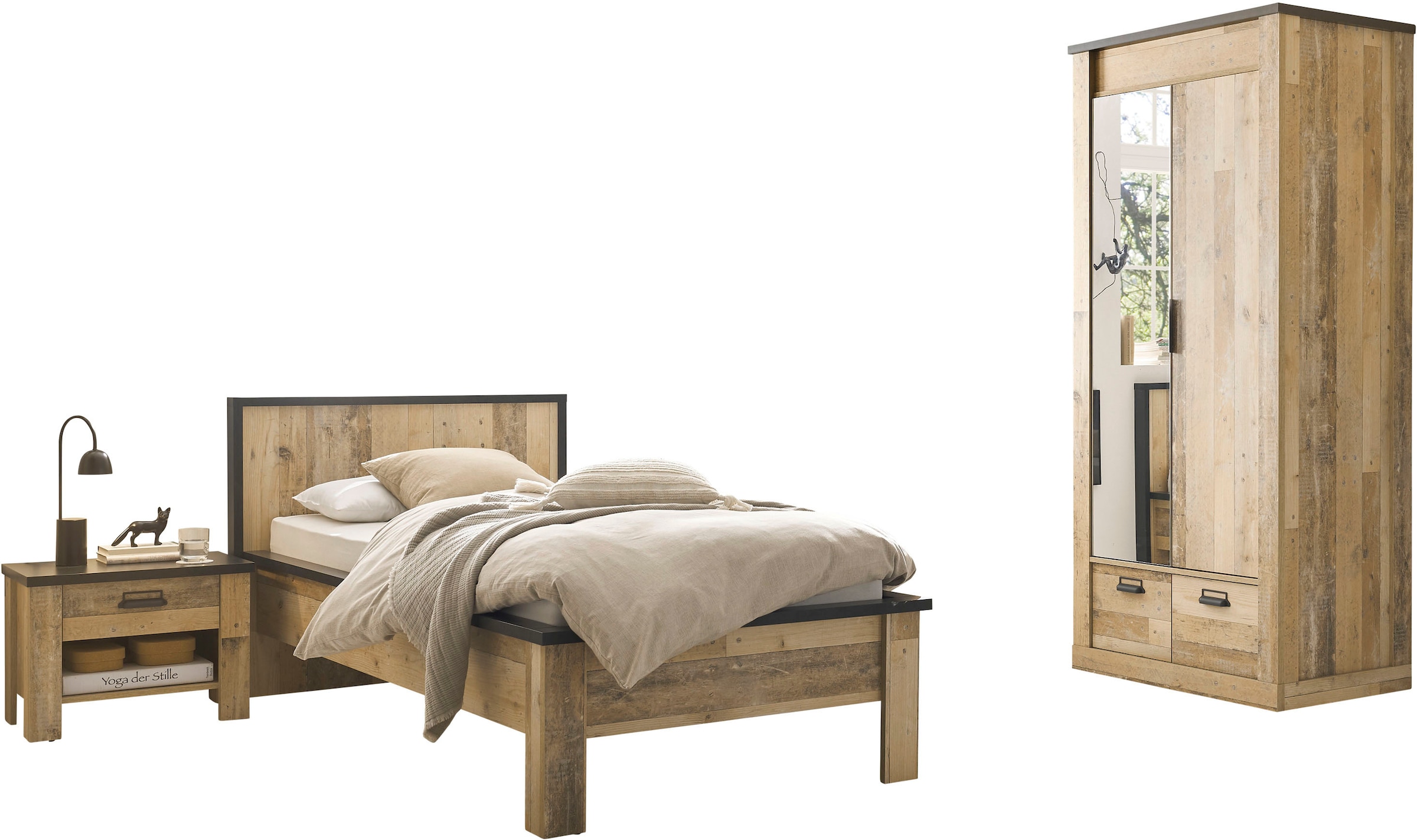 Home affaire Schlafzimmer-Set »SHERWOOD«, (3 tlg.), Liegefläche 90x200cm, Schrank 2-trg. 93cm breit