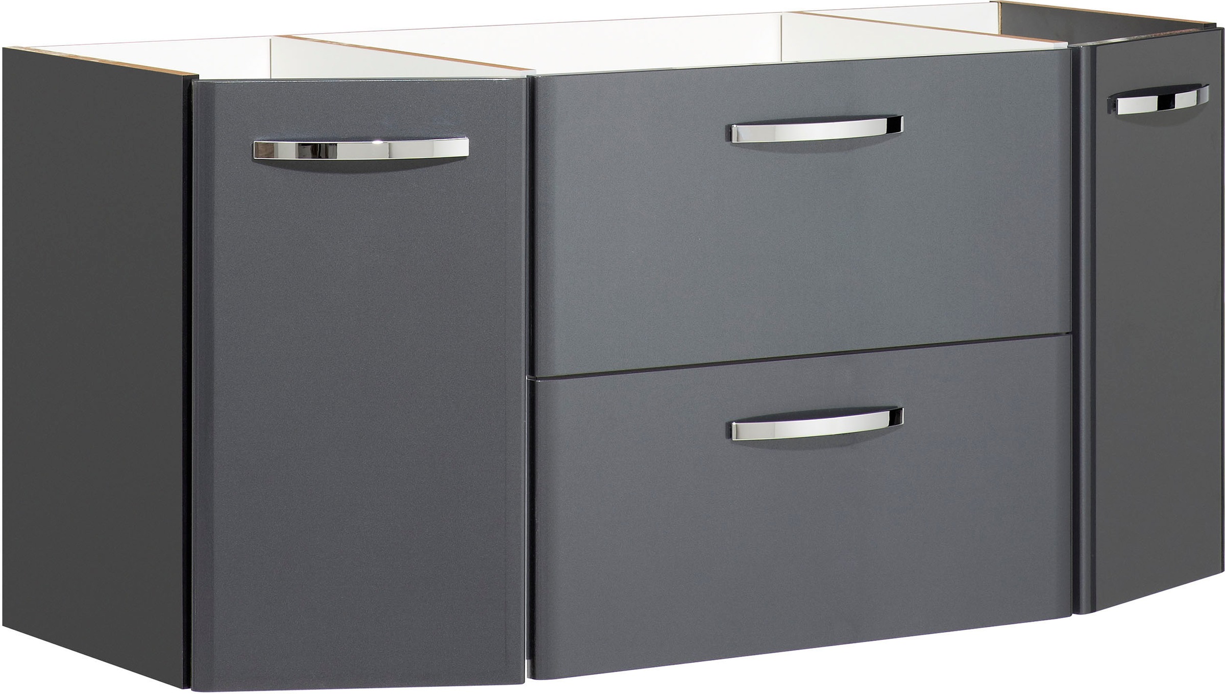 Saphir Waschtisch "Quickset 327 Waschtisch mit Unterschrank, inkl Türdämpfer" Anthrazit Hochglanz, Waschplatz mit 2 Türen, 1 Klappe, 1 Auszug