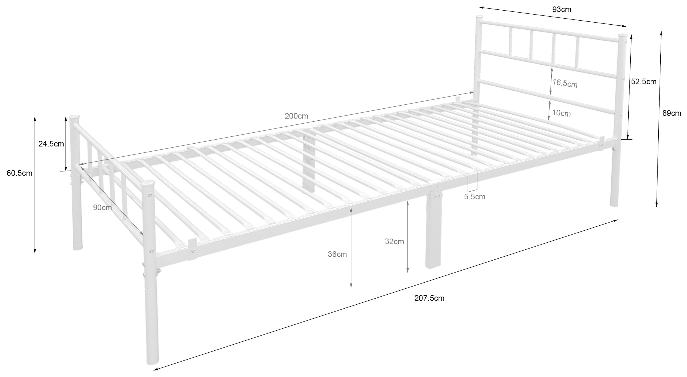 GOODproduct Metallbett »Amrum Bett Bettgestell Bettrahmen Einzelbett Doppelbett Stahlbett« 2m Länge und in 4 Breiten wählbar - 90, 140, 160, 180 cm,  Schlafzimmerbett inkl. 26 Lattenroste zum Schutz der Matratze