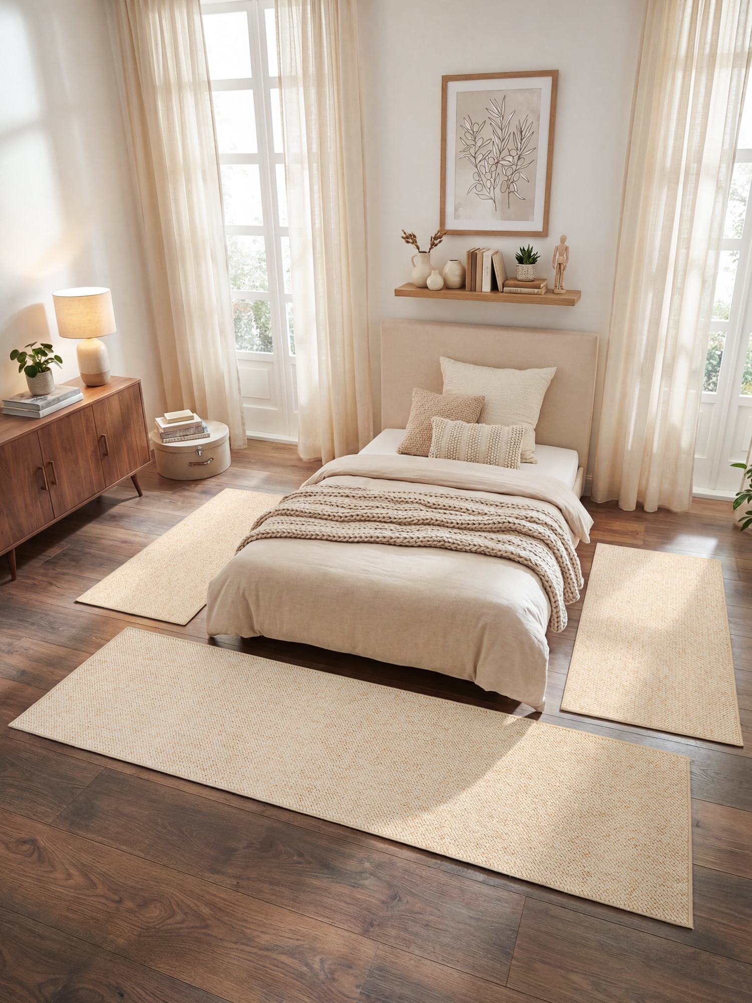 HANSE Home Bettumrandung »Wolly 2« Höhe 12 mm 3 Stk. tlg. Bettvorleger, 3-teiliger Läufer Set, Unifarben, Kurzflor, Bettläufer