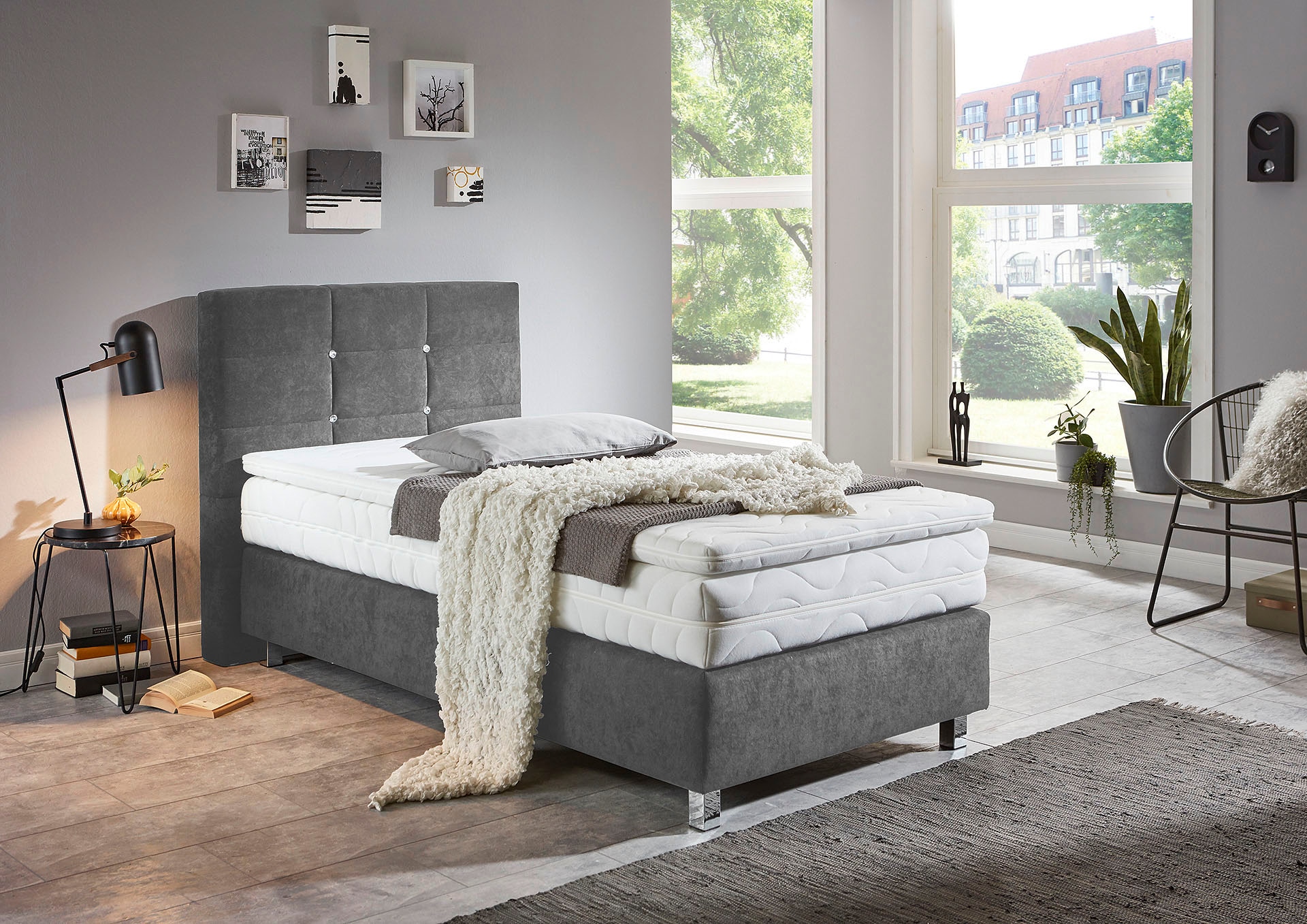 Westfalia Schlafkomfort Lit boxspring avec boutons effet cristal, avec ou sans surmatelas