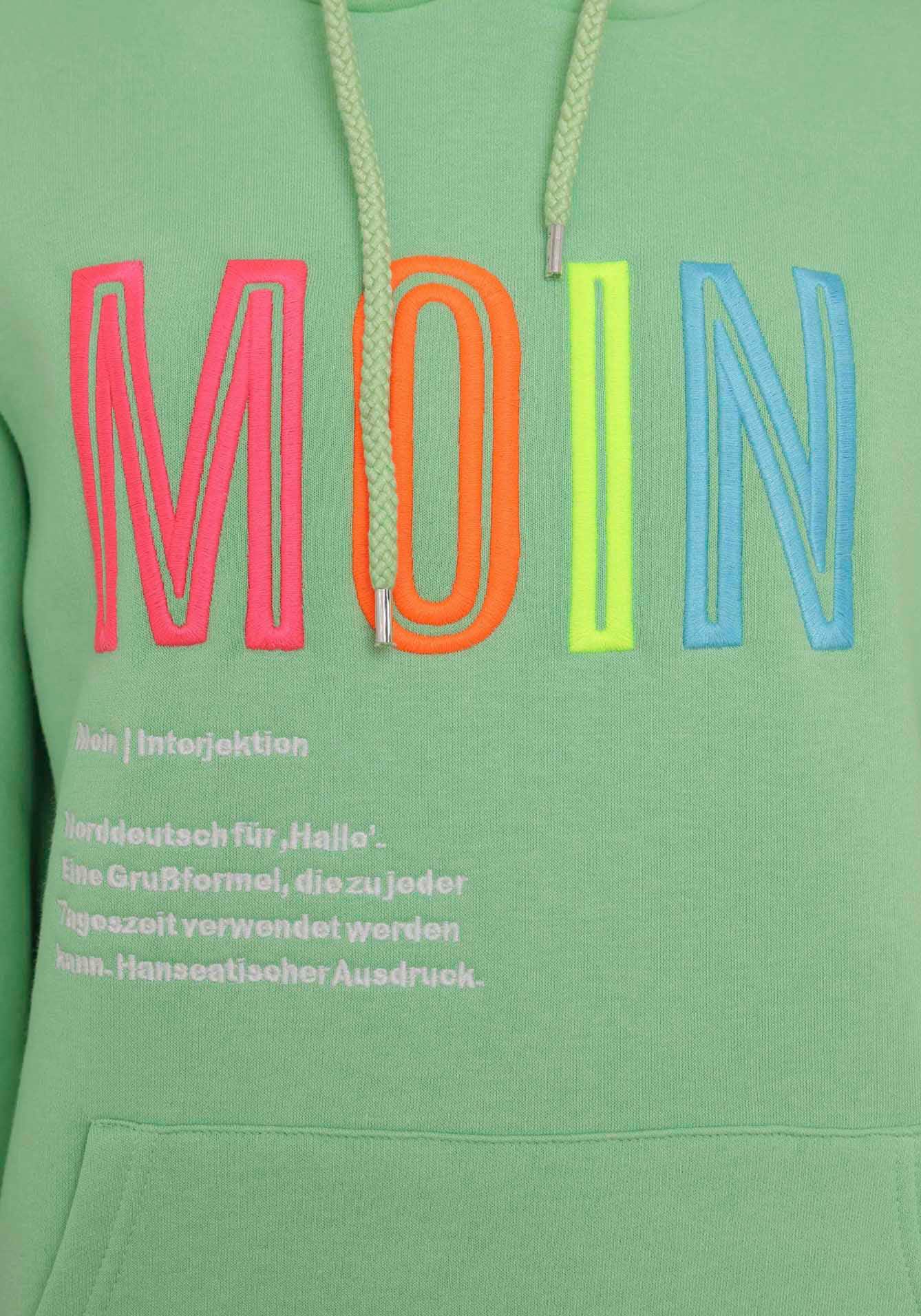 Zwillingsherz Sweat-Hoodie, mit aufgesticktem "MOIN"-Schriftzug in Neonfarben
