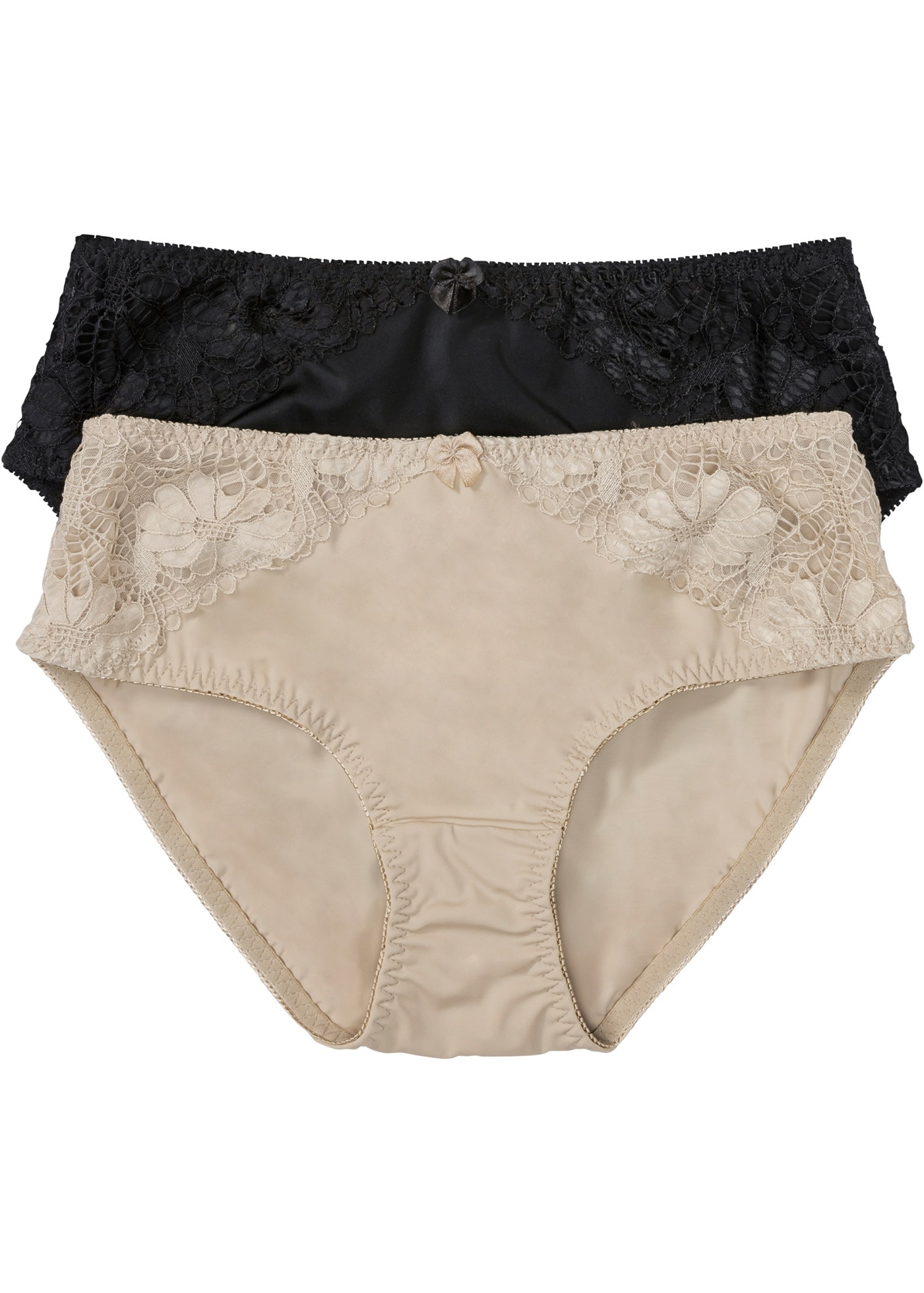 Image of bonprix Maxislip Packung, 2 Stk. über die Hüfte geführt, mit floraler Spitze auf der Vorderseite