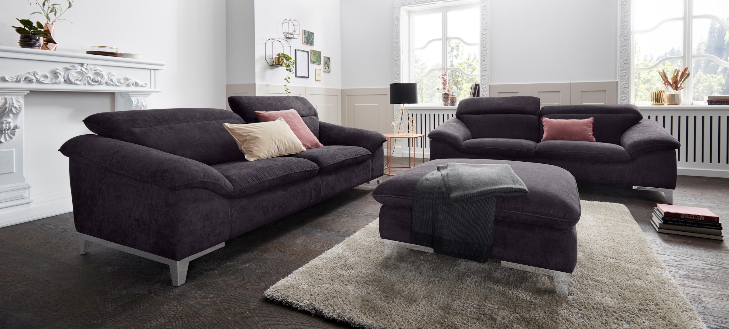 COTTA Polstergarnitur »Teresa L-Form«, (Set), Set bestehend aus: Ecksofa mit Kopfteilverstellung & Hocker