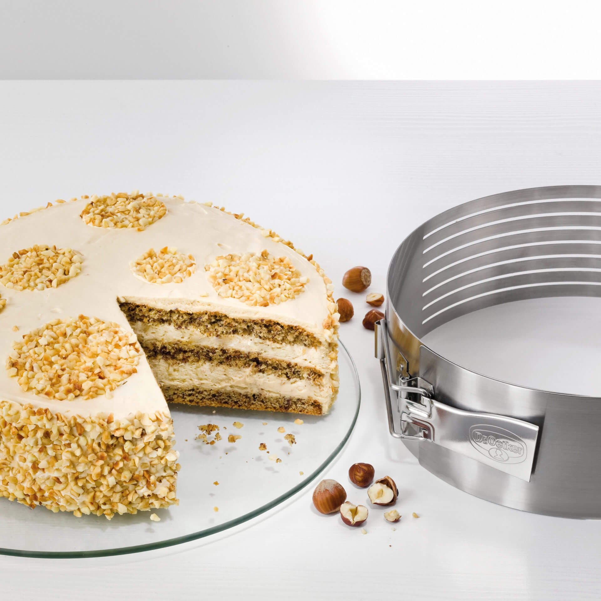 Dr. Oetker Küchenhelfer Cercle à tarte »Verstellbare Tortenboden-Schneidhilfe aus Edelstahl« für gleichmässige Tortenböden, spülmaschinengeeignet, Made in Germany