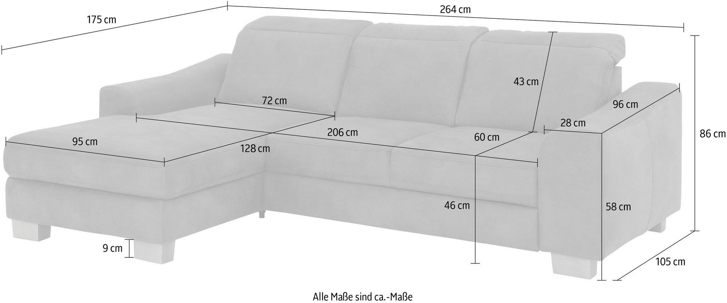 Home affaire Canapé d'angle »Dundee L-Form« wahlweise mit Kopfteilverstellung und zusätzlich mit Bettfunktion