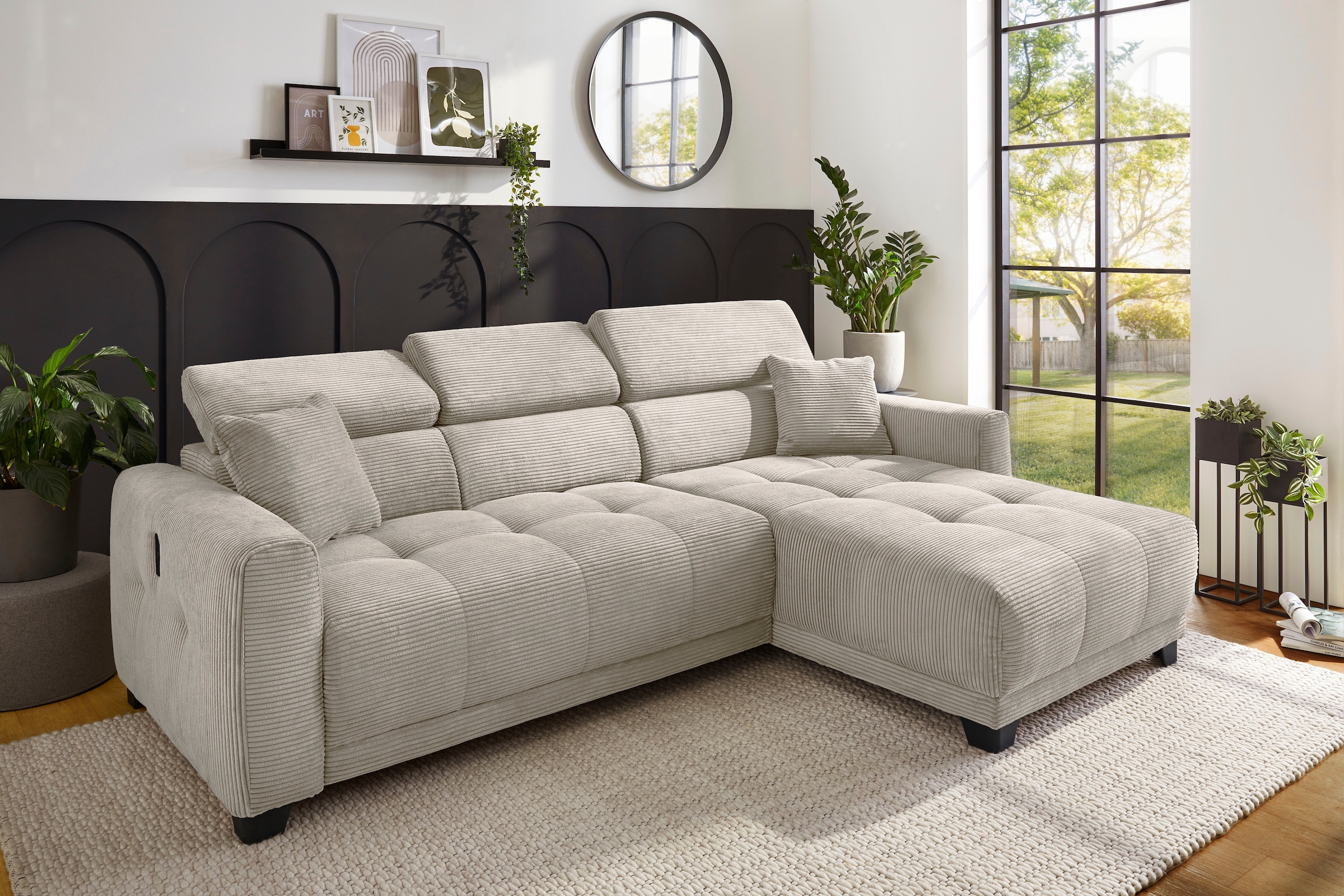 Jockenhöfer Gruppe Canapé d'angle »Cremona L-Form, B: 263 cm, mit 30 cm elektr. Sitztiefenverstellung« capacité de charge 140kg par siège, réglage de l'appuie-tête & prise USB