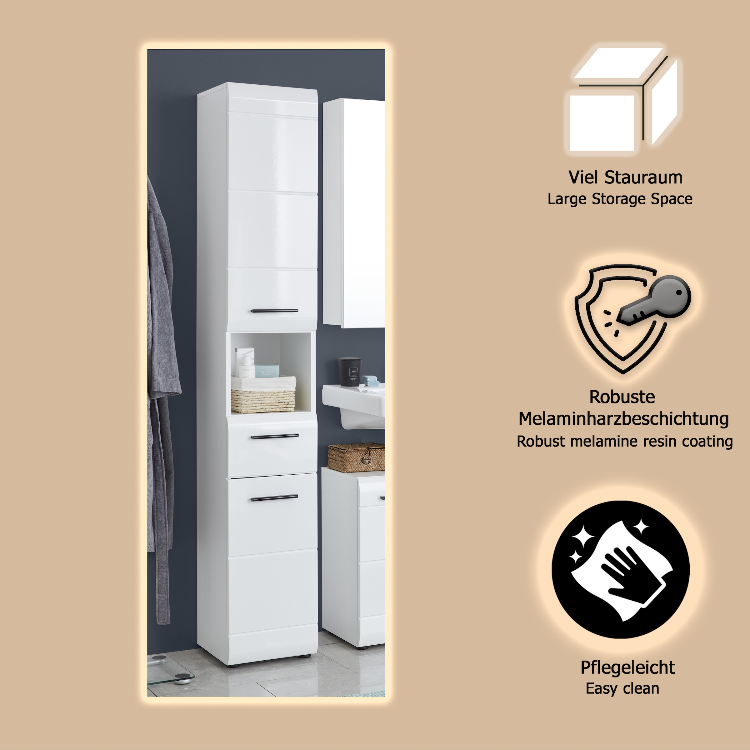 welltime Hochschrank »Sovana« Badschrank mit einer Schublade und 5 Fächern - (B/T/H) 30/31/182 cm