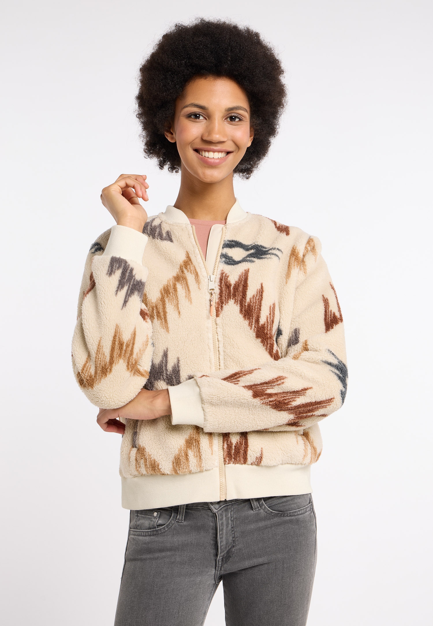 Sweatjacke »CAIRRO AZTEC«, aus weichem Teddy Plüsch und Allover Azteken Muster