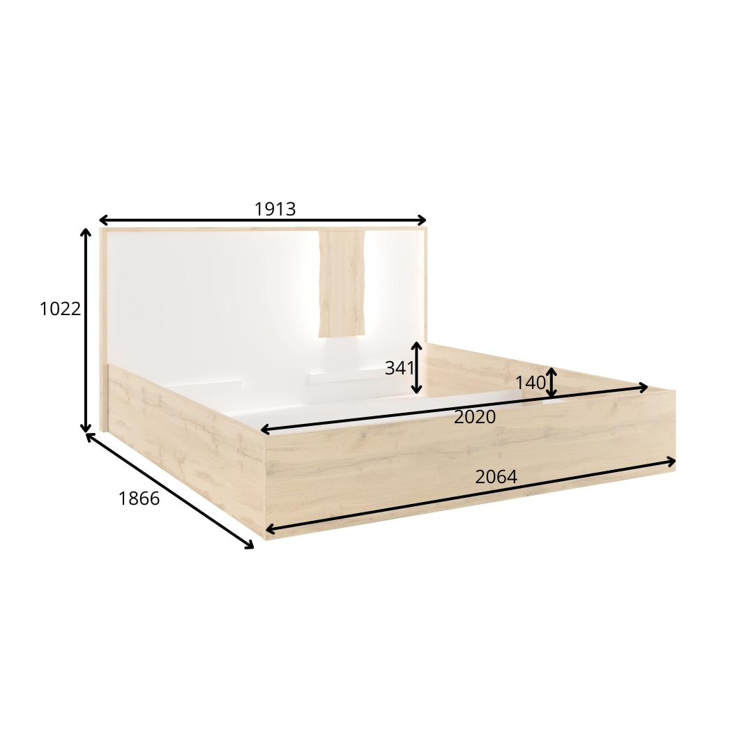 Home affaire Bett »Bett Fabella ohne Matratze (Schlaffläche 180x200 cm)« Bett mit Stauraum und Led-Beleuchtung, BxTxH 191,3x206,4x102,2 cm
