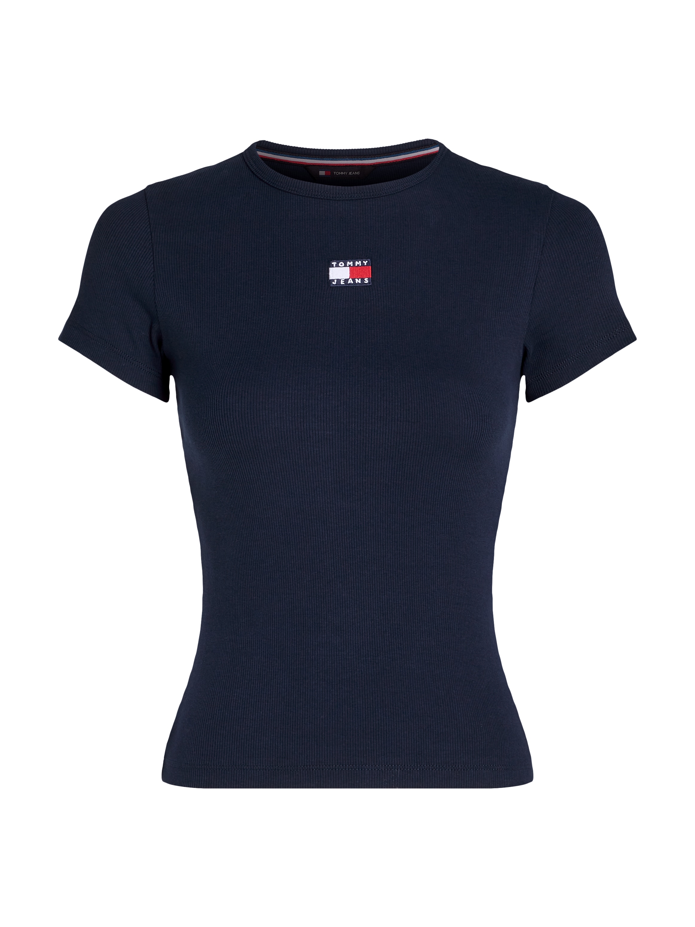 Tommy Jeans Rundhalsshirt »TJW SLIM BADGE RIB TEE«, in Rippoptik, mit Logo-Stickerei