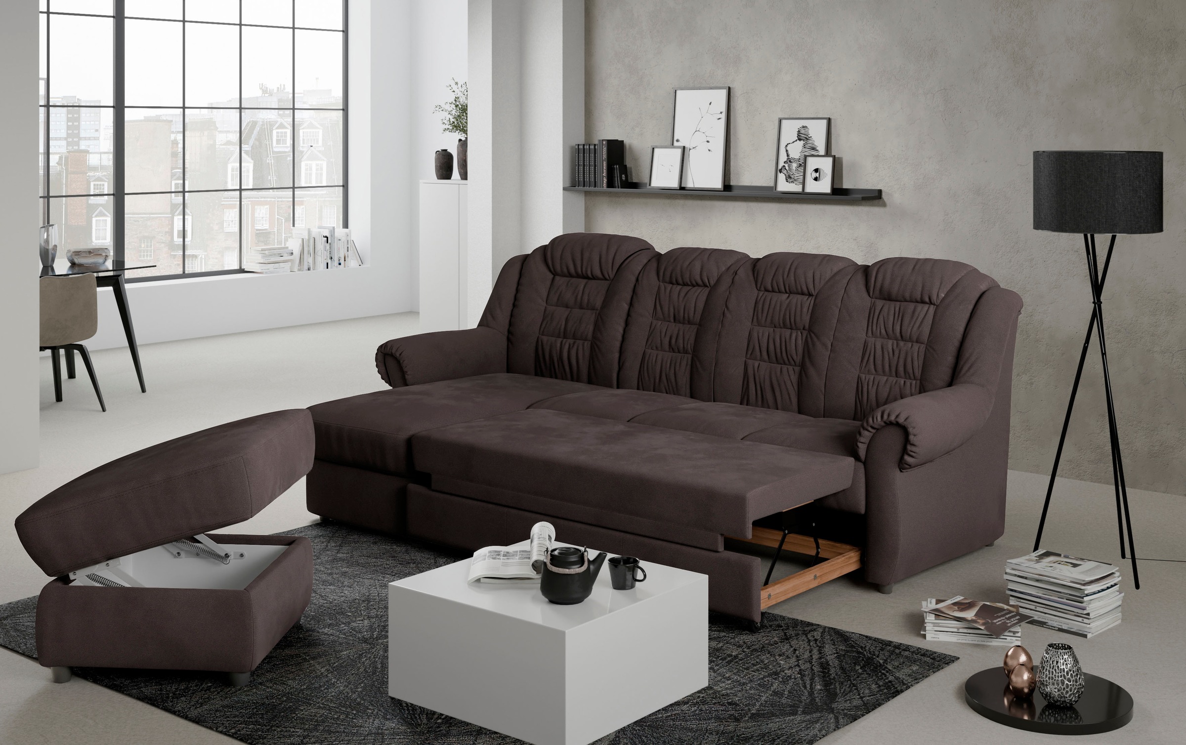 Home affaire Ecksofa »Boston L-Form«, mit hoher Rückenlehne, wahlweise mit Bettfunktion