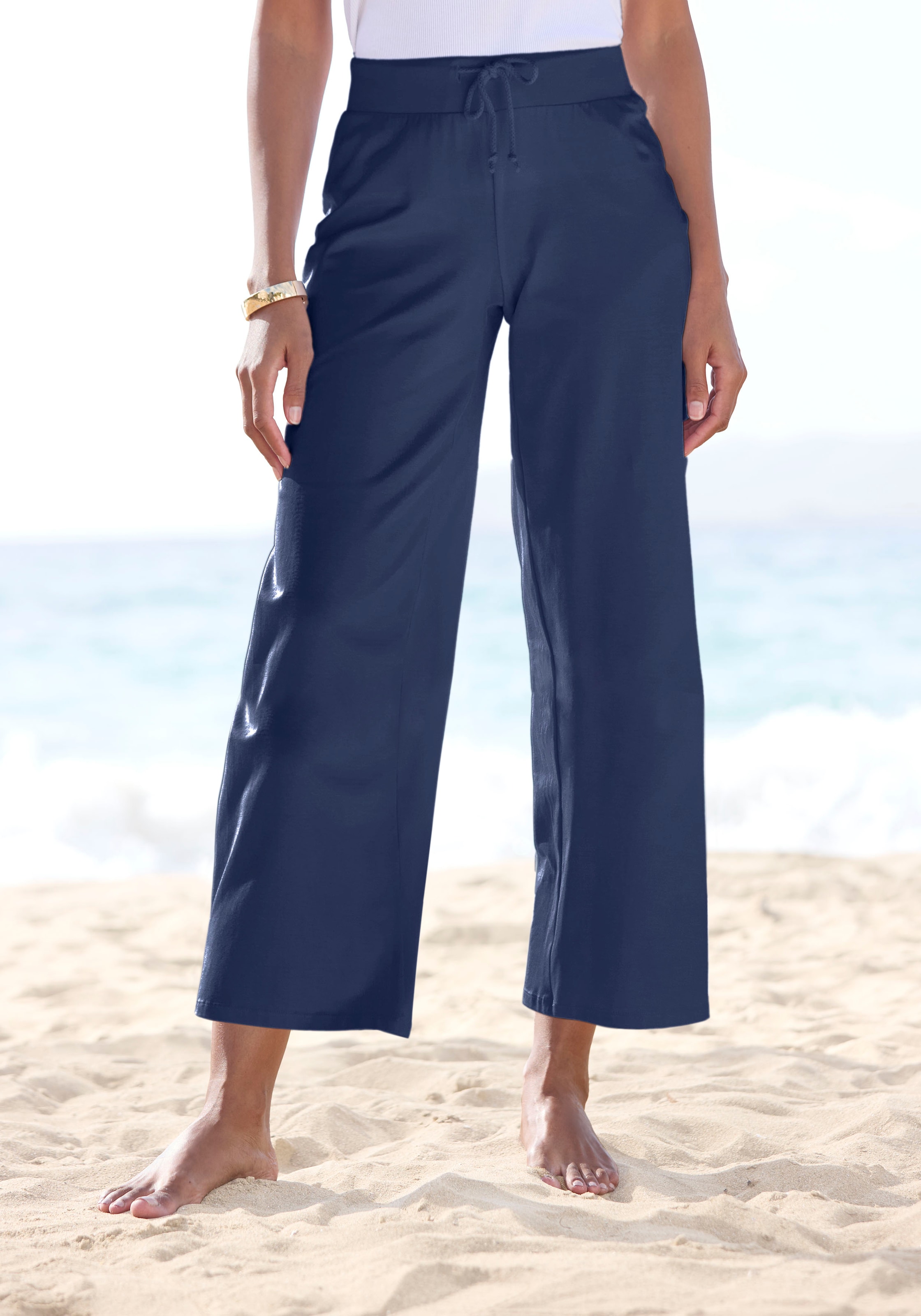 Image of Beachtime 7/8-Strandhose aus weichem Jersey, Wide-Leg, Jogginghose, Relaxhose