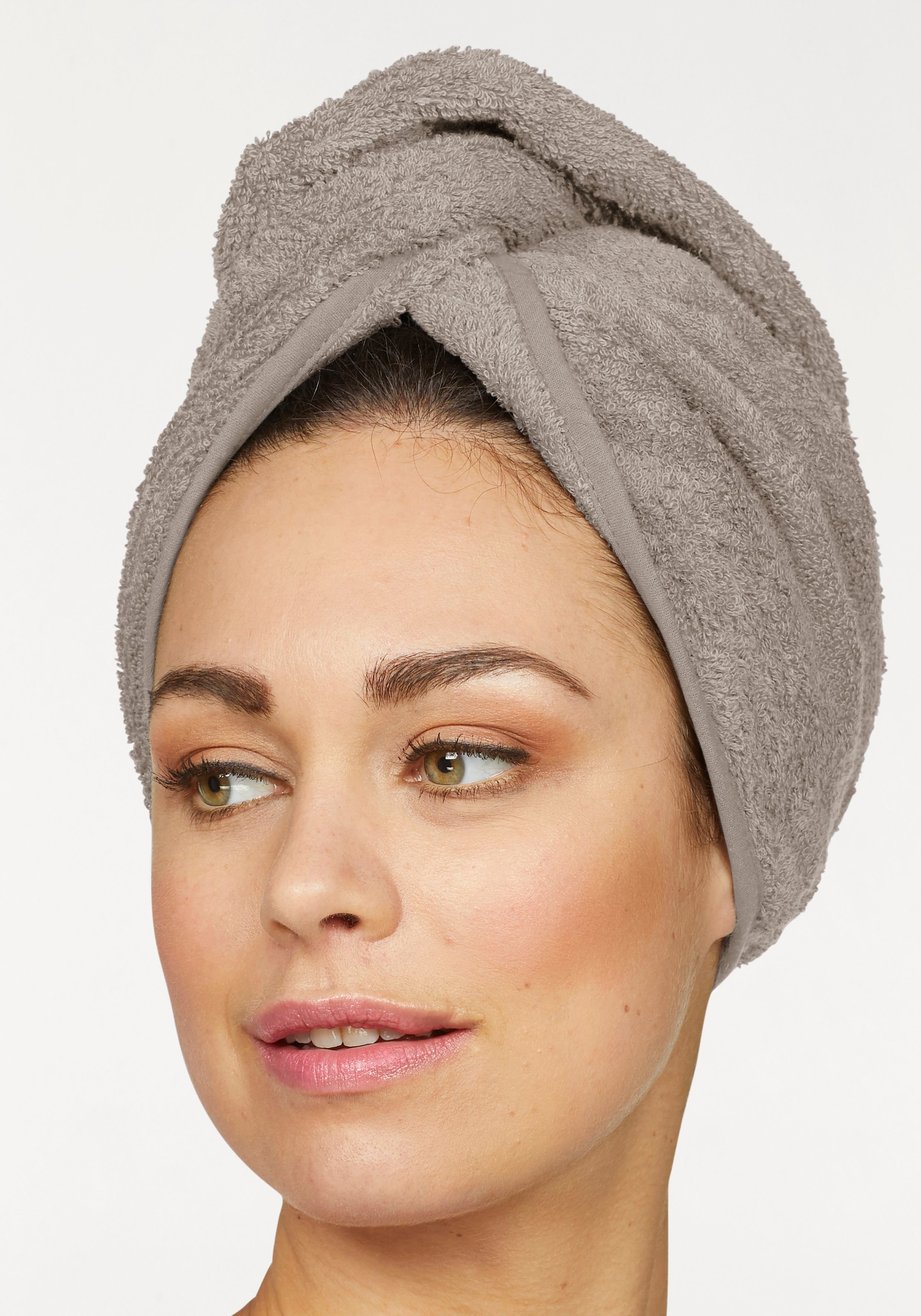my home Turban-Handtuch »Juna«, (2 auf St.), versandkostenfrei Hinterkopf Haar-Handtuch am mit Stück), Knopfverschluss (2 einfarbiges