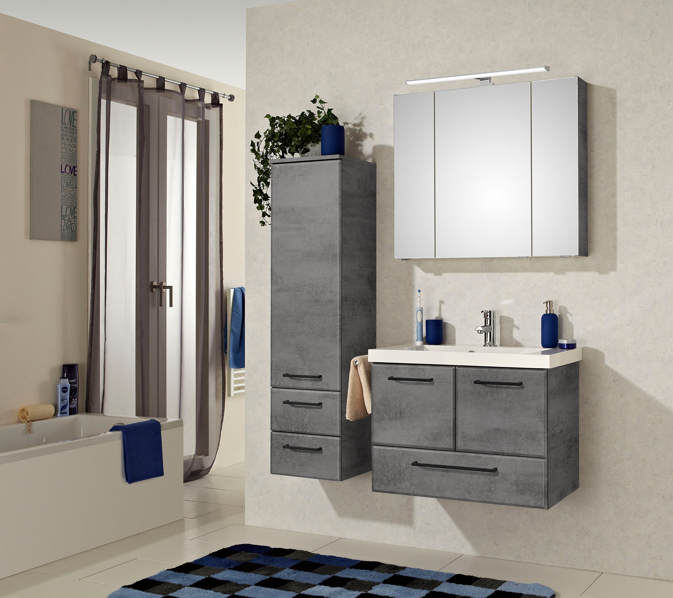 Saphir Midischrank »Quickset 945 Badschrank 35 cm breit, 1 Tür, 2 Schubladen« Badezimmer-Midischrank inkl. Türdämpfer, Griffe in Chrom glänzend