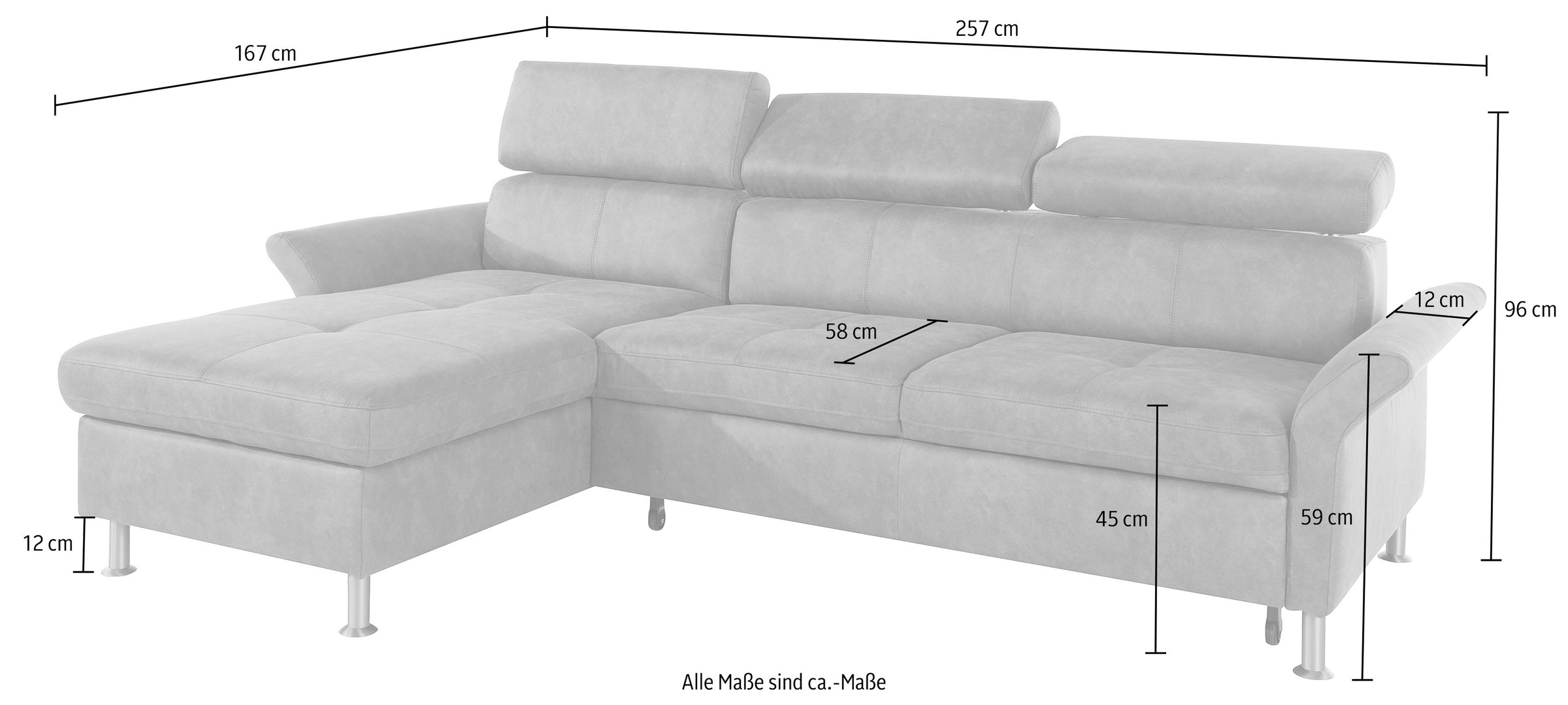 exxpo - sofa fashion Canapé d'angle »Maretto, bequem & komfortabel, bodenfrei, Breite 257cm, L-Form« inkl. Kopf- bzw. Rückenverstellung, wahlweise mit Bettfunktion