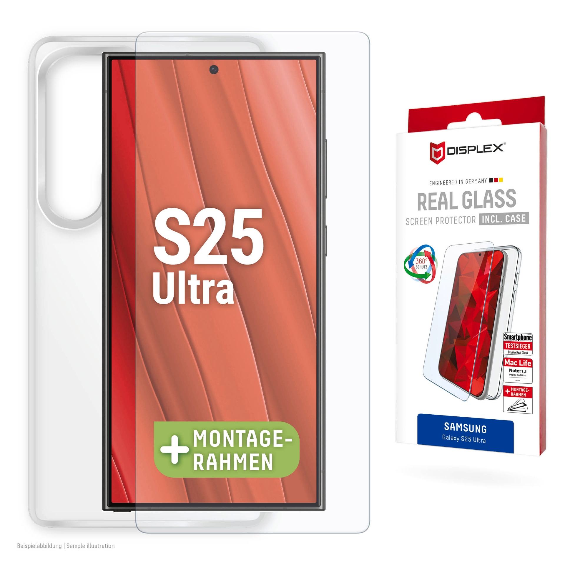 Image of Displex Displayschutzglas "Real Glass Screen Protection inkl. Case" für Samsung Galaxy S25 Ultra Displayschutzfolie, Schutzfolie, Bildschirmschutz, kratz- & stossfest