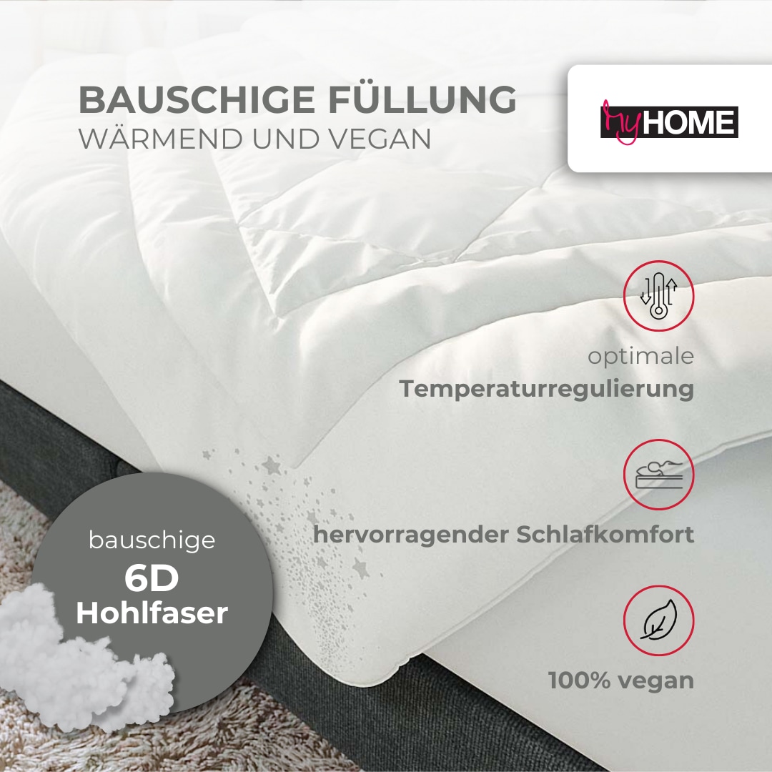 my home Microfaserbettdecke »Baca, Bettdecke 135x200 cm, 155x220 cm und weitere Grössen«, warm, Füllung aus hochwertiger 6D-Hohlfaser, Bezug Polyester, (1 St.), Bettdecken, Sommer, Winter, 4-Jahreszeiten, Decke