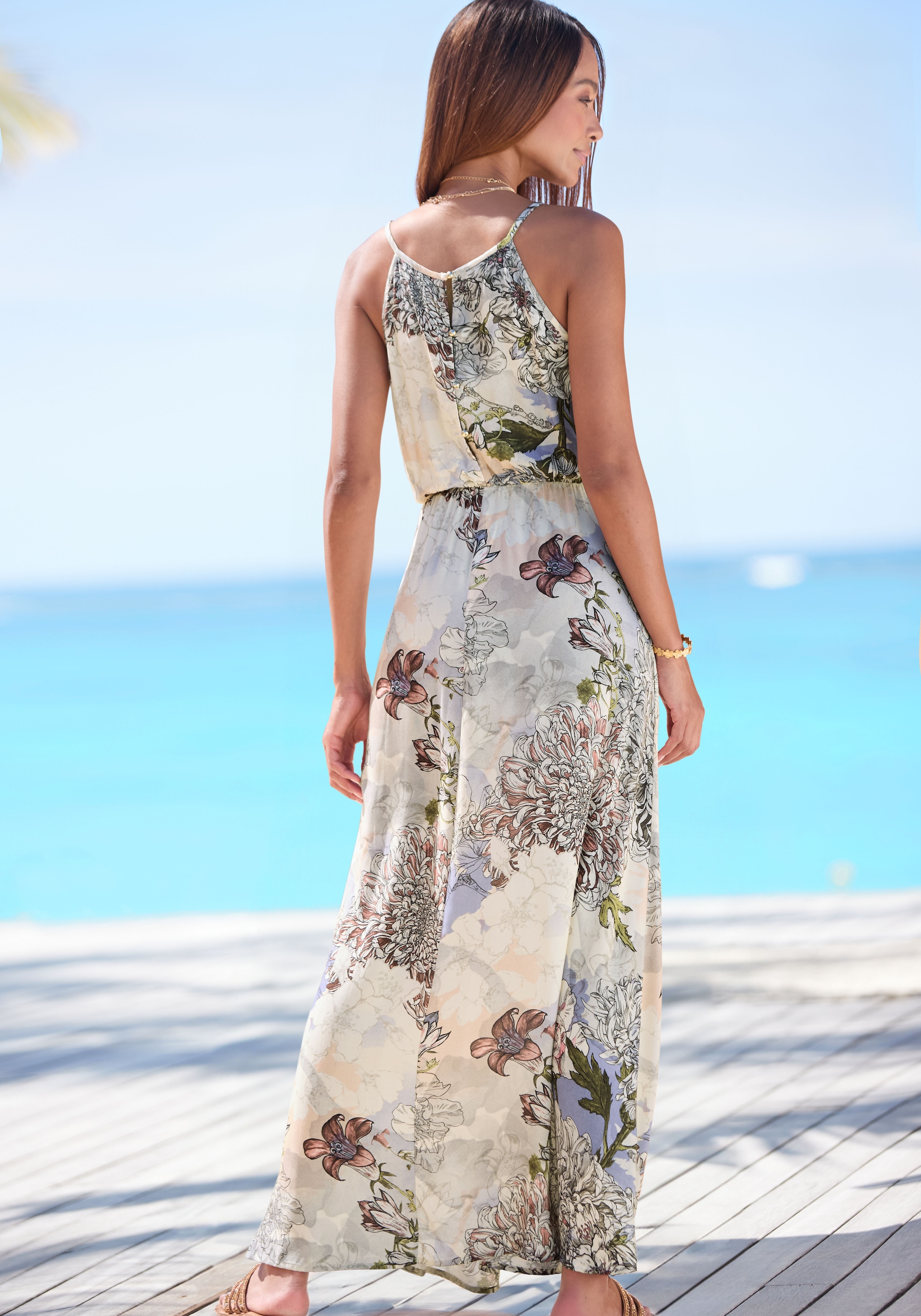 Buffalo Maxikleid, mit Alloverprint, leichtes Sommerkleid, fliessendes Strandkleid