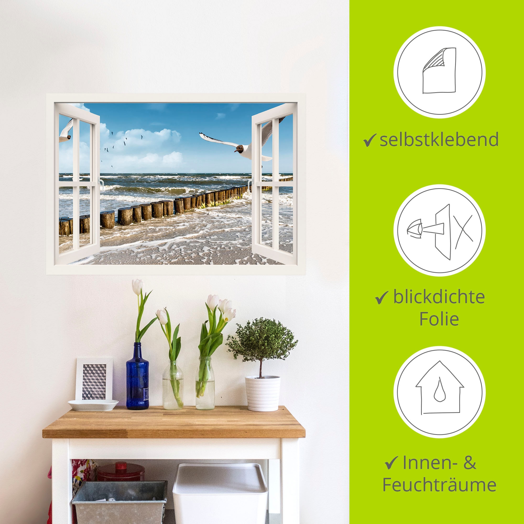Artland Wandbild »Fensterblick - Ostsee«, Fensterblick, (1 St.), als Leinwandbild, Poster, Wandaufkleber in verschied. Grössen