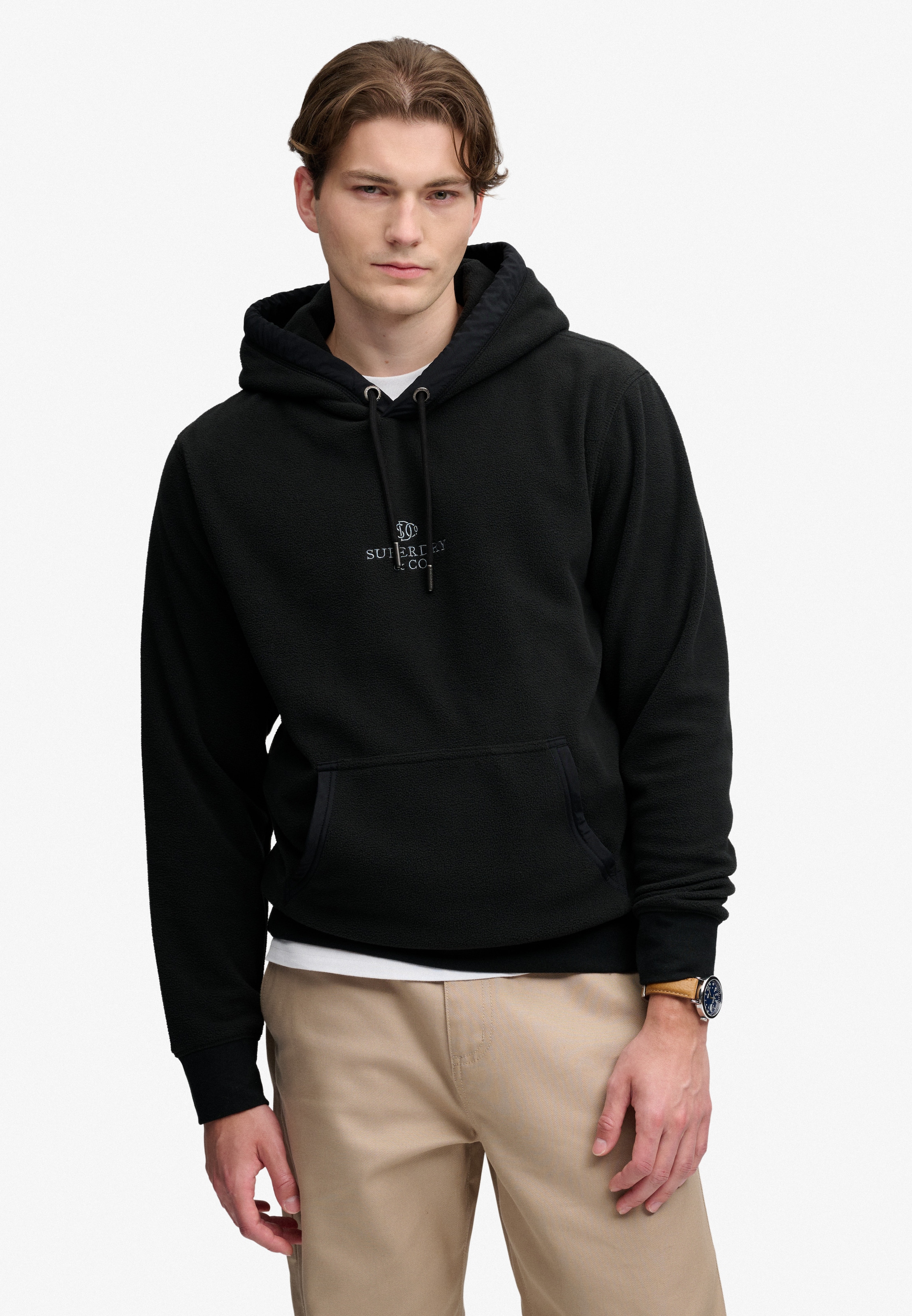 Superdry Sweat à capuche »MICRO LOGO FLEECE HOOD«, fibre synthétique, coupe ample
