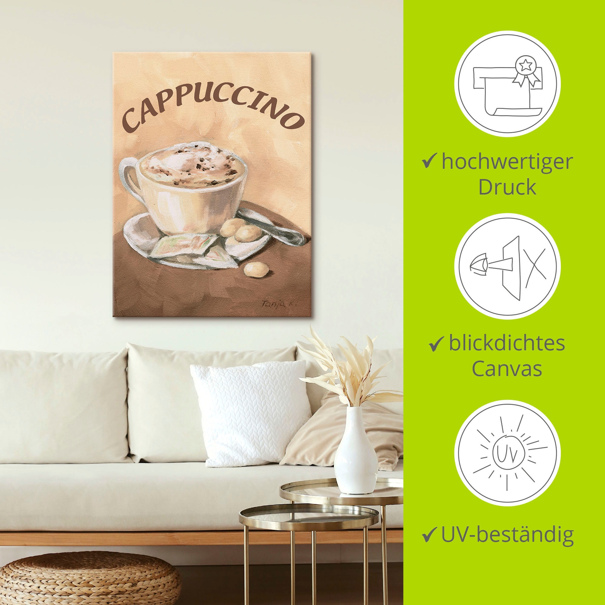 Artland Wandbild »Tasse Cappuccino«, Getränke, (1 St.), als Leinwandbild, Poster, Wandaufkleber in verschied. Grössen