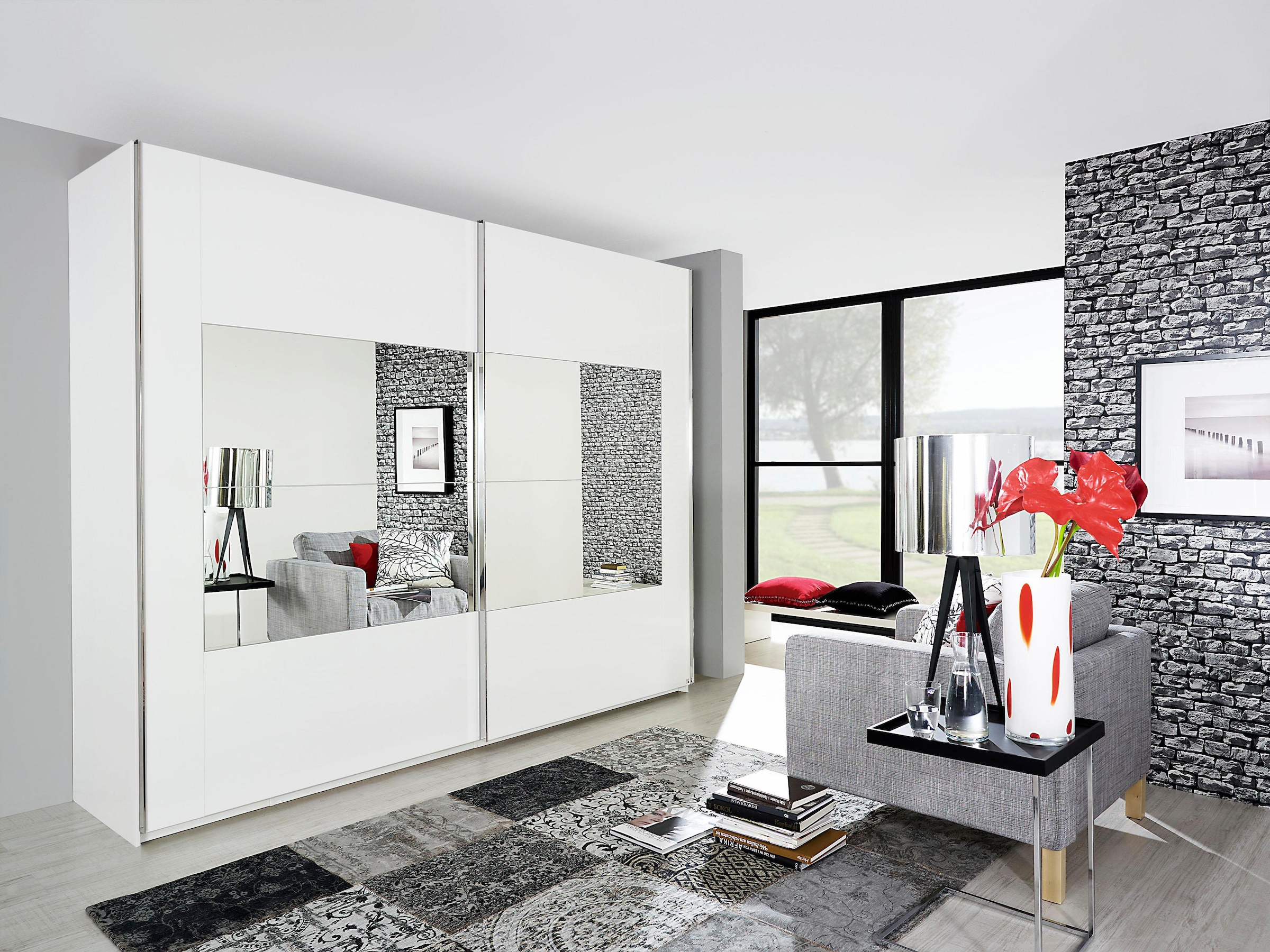 rauch Schwebetürenschrank »Kleiderschrank Schrank Garderobe Wäscheschrank Ankleide X-TEND« Breiten: 226/270/315 cm, Höhe: 223 cm,  modernes Design Front in Rahmenoptik Hochglanz Weiss MADE IN GERMANY