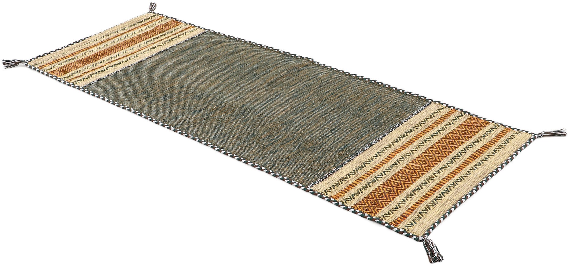 carpetfine Teppich »Kelim Azizi«, rechteckig, 5 mm Höhe, Baumwolle, Wendeteppich mit Fransen, Wohnzimmer