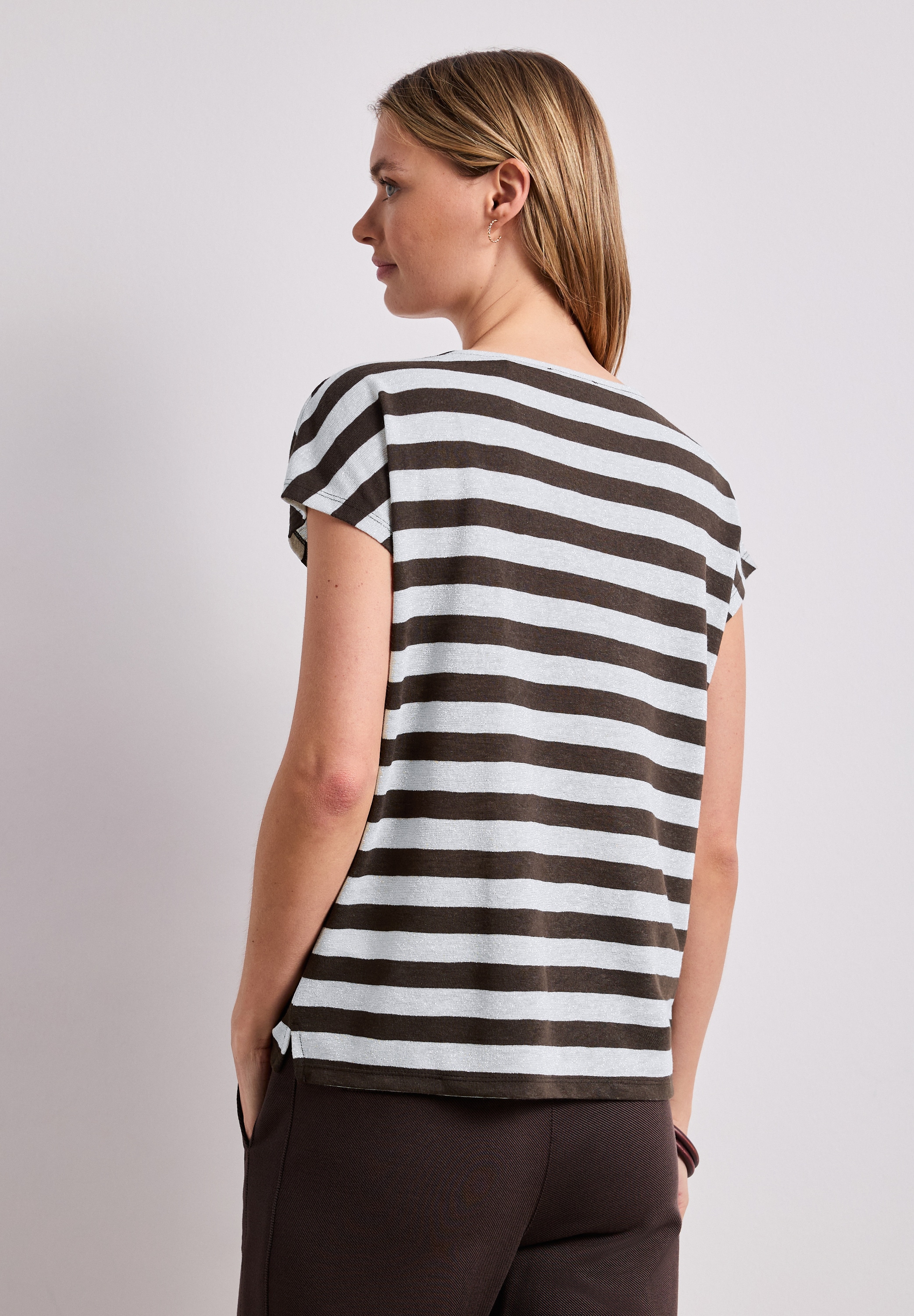 STREET ONE Haut de chemise Motif rayé avec détails pailletés, fentes latérales