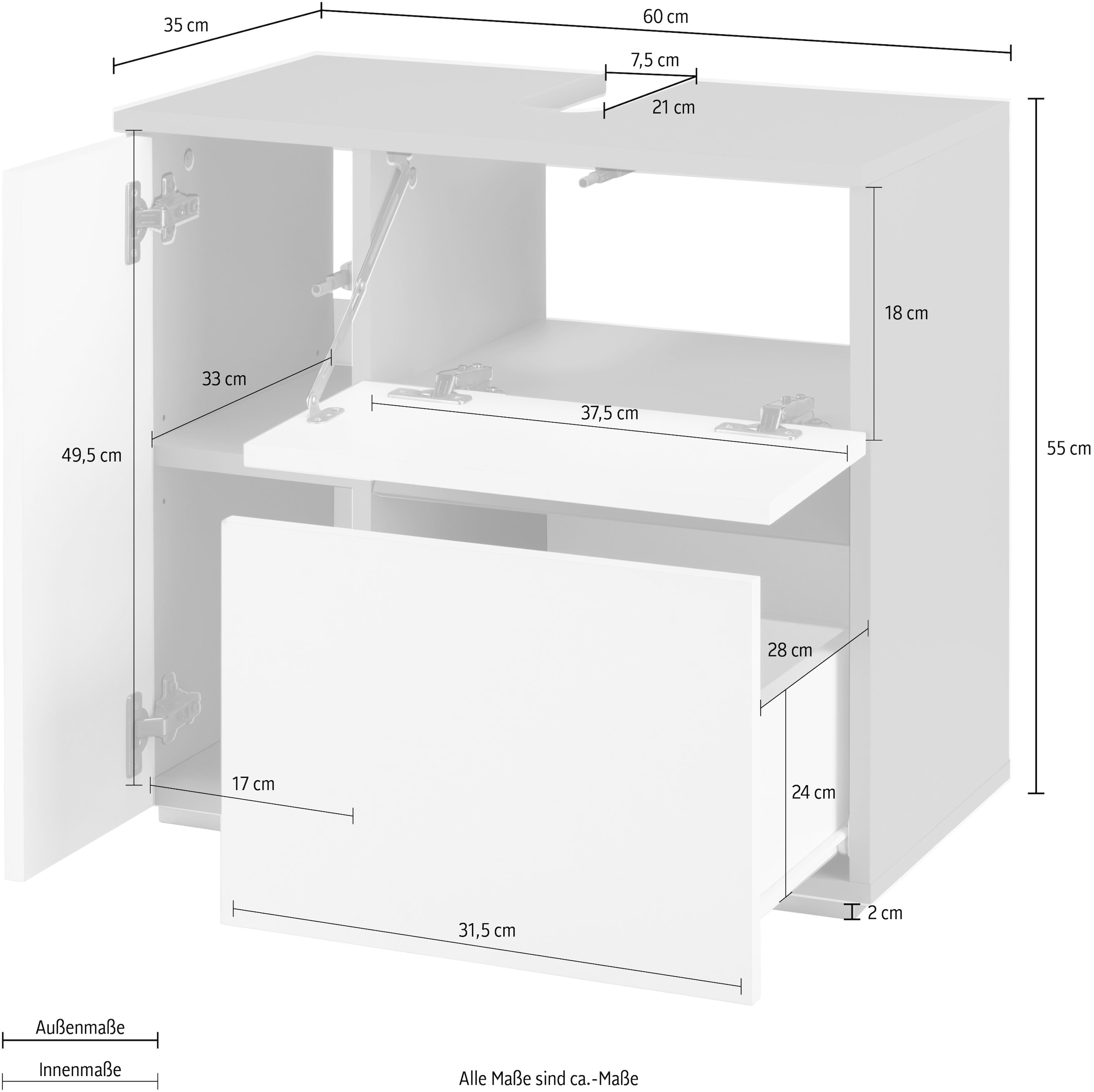 Home affaire Waschbeckenunterschrank »Wisla«, Siphonausschnitt, Push-to-open-Funktion, Breite 60cm, Höhe 55 cm