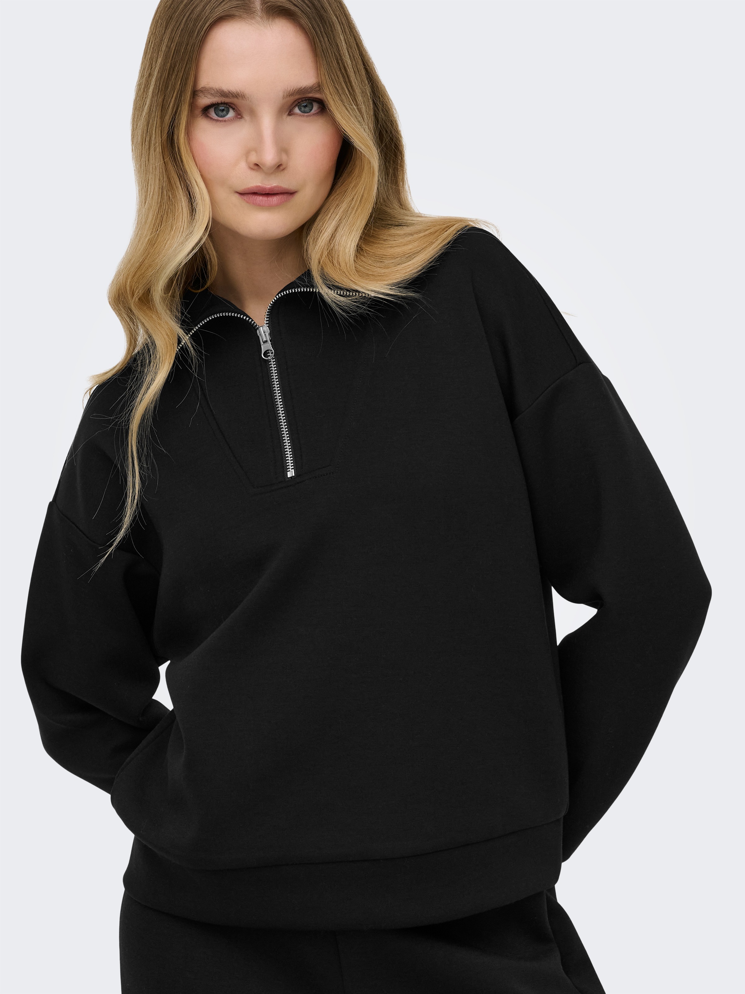 ONLY Play Sweater »ONPLOUNGE HN LS HZ DS SWT NOOS«, Materialmix, loose fit
