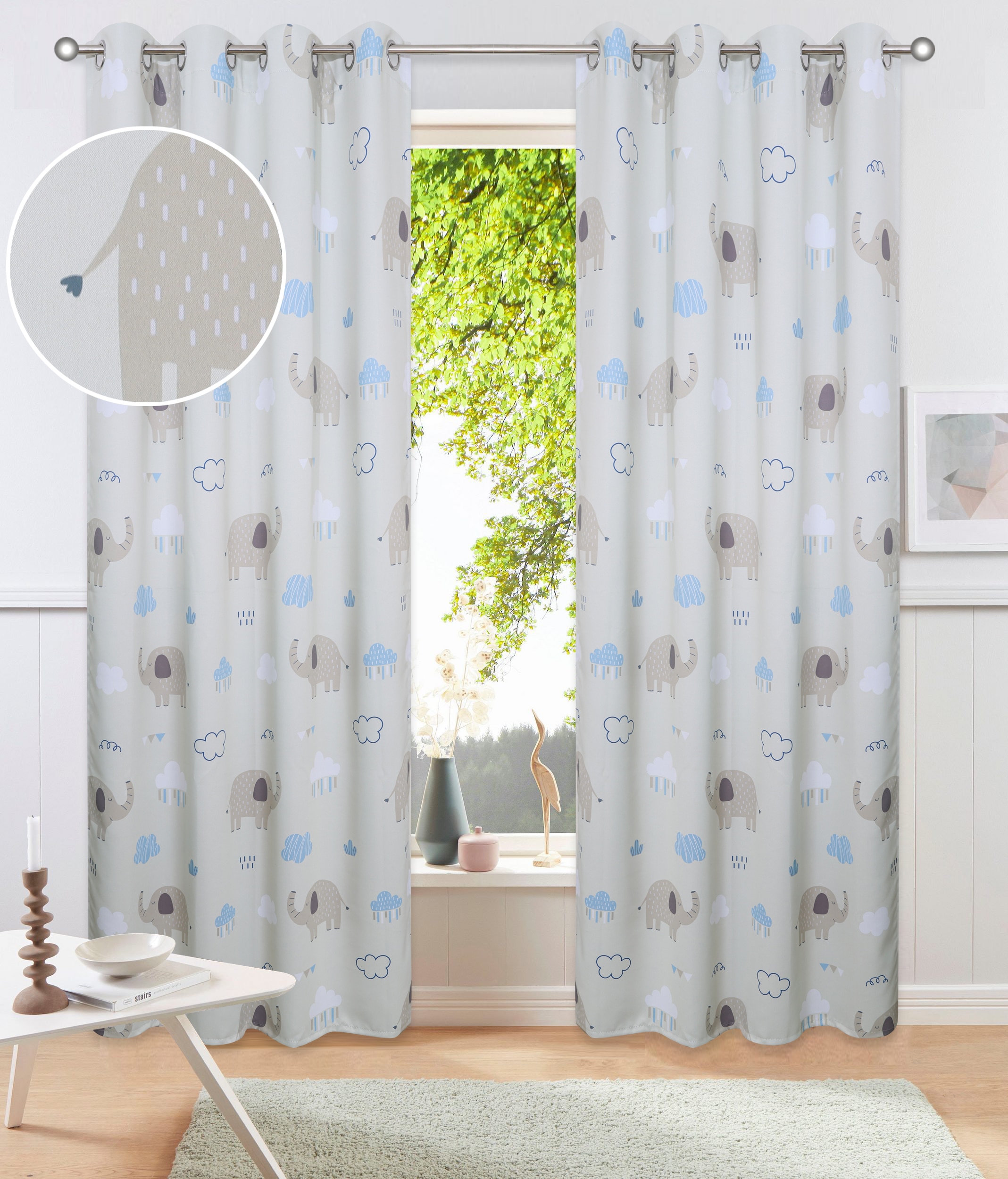 GOODproduct Rideau »Maurrice« Œillet 1 cuis tlg. opaque, suspension à œillets, facile d'entretien, design éléphant