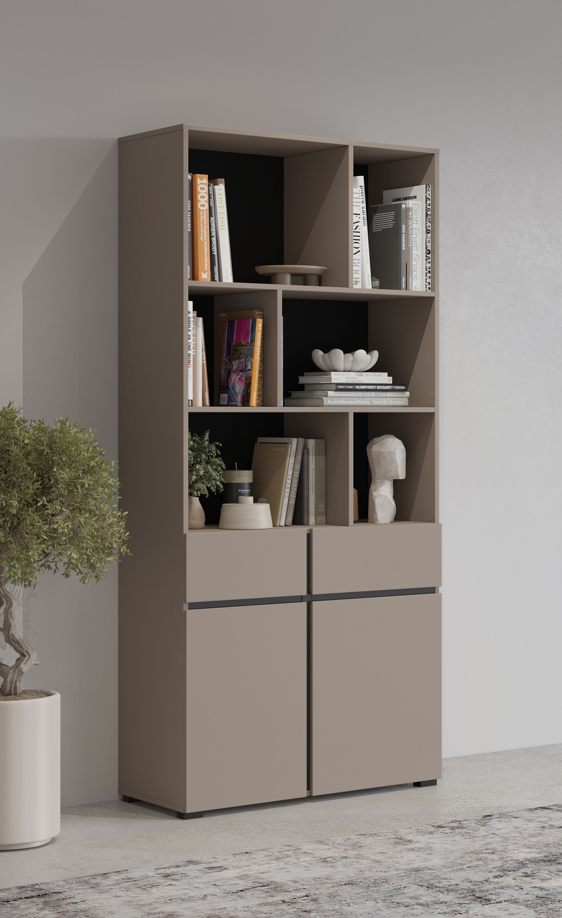 GOODproduct Aktenschrank »Cross, Breite 85 cm, modernem grifflose Standregal, Bücherregal« Standregal mit 6 offene Fächern, 2 Schubladen und 2 Türen, Büroregal