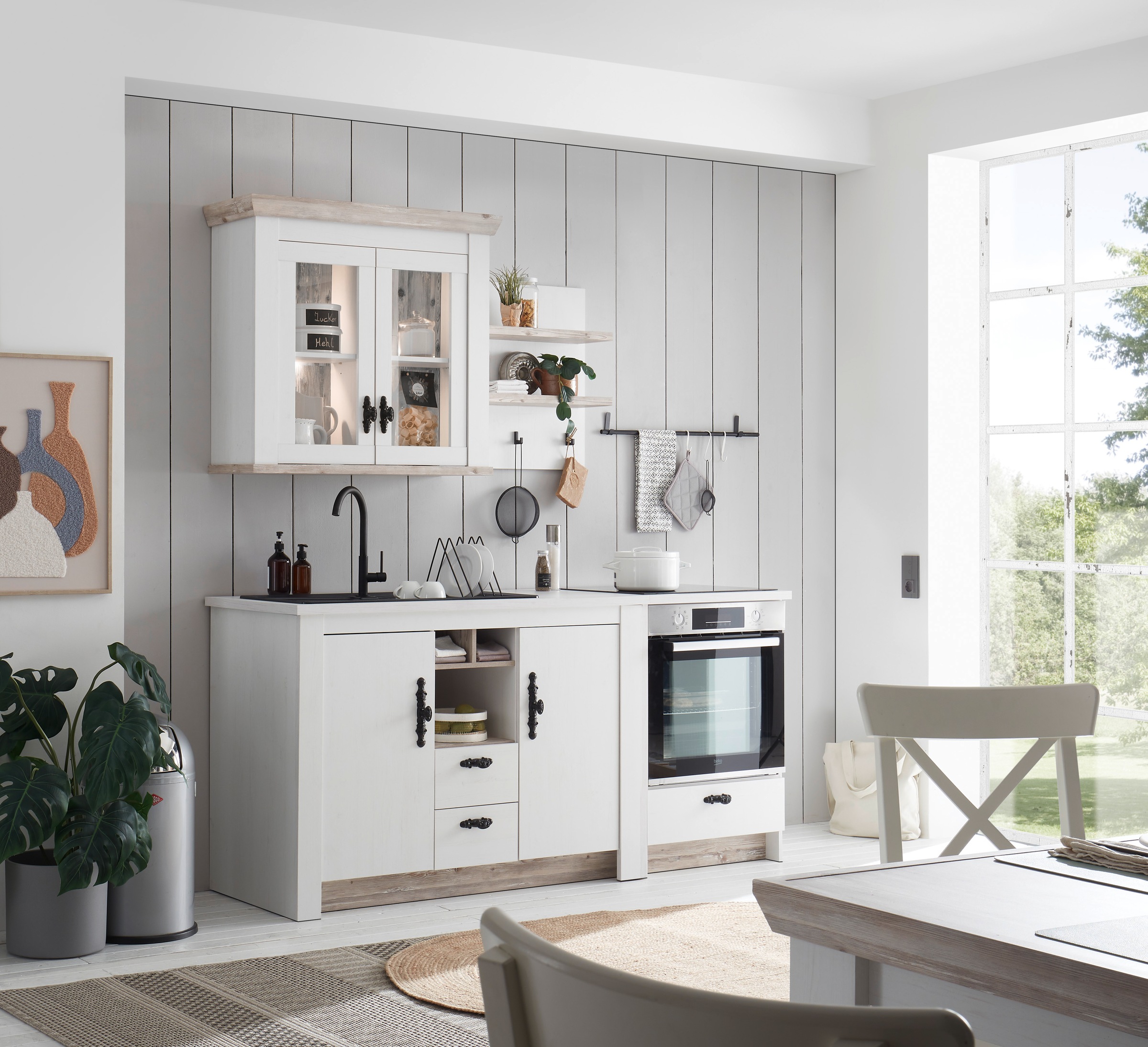 Home affaire Herdumbauschrank »Florenz, Küchenschrank in Pinie Weiss«, mit verschnörkeltem Metallgriff, im Landhausstil, Arbeitshöhe 92 cm