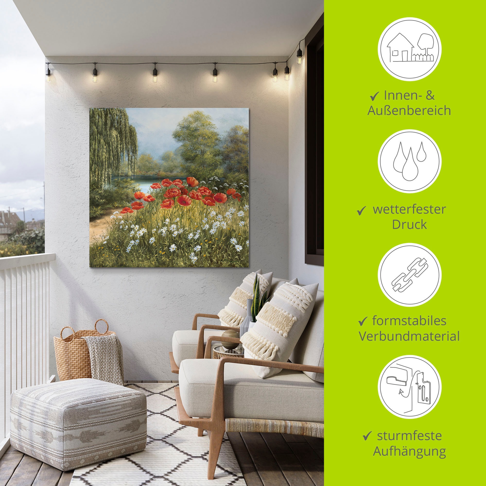 Artland Wandbild »Mohnwiese am See«, Blumenwiese, (1 St.), als Alubild, Outdoorbild, Leinwandbild, Poster in verschied. Grössen