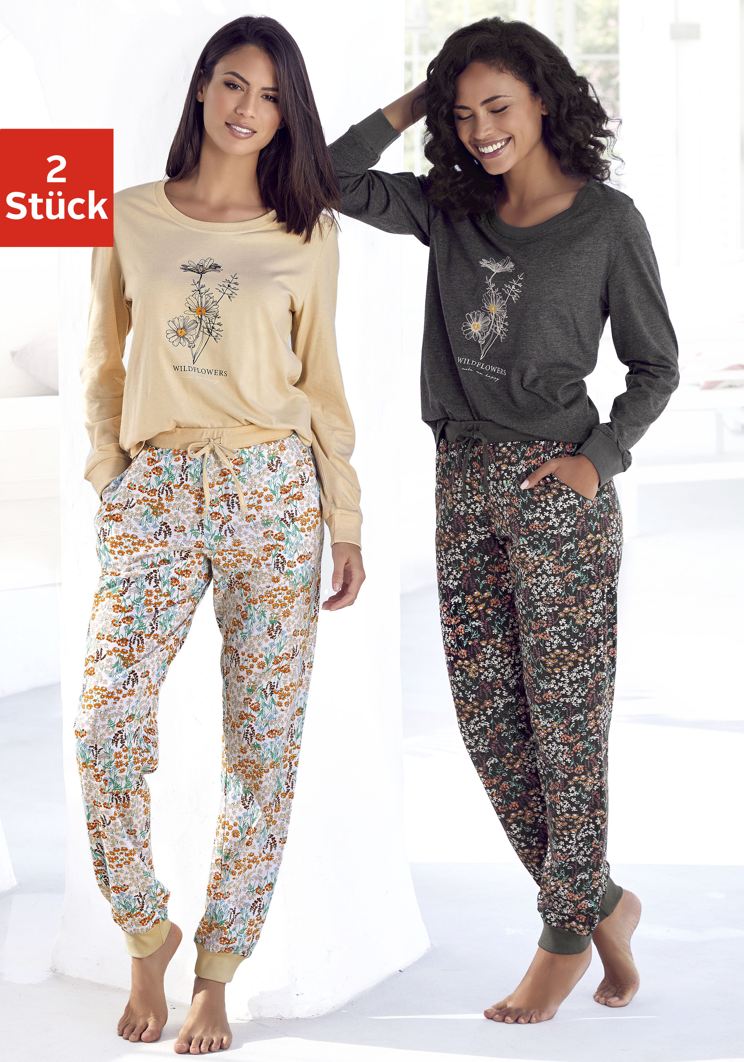 Pyjama, (Packung, 4 tlg., 2 Stück), mit Frontdruck