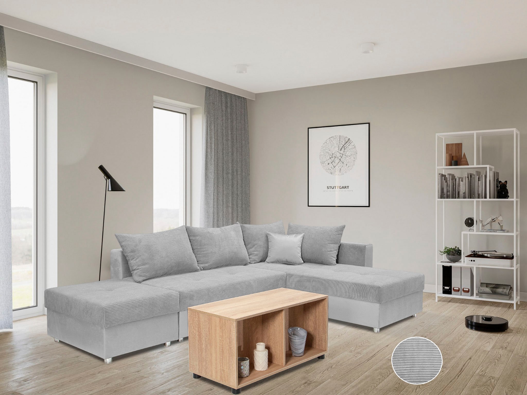 COLLECTION AB Ecksofa »Italia L-Form« mit Bettfunktion und Bettkasten, in Cord-Samt Mix