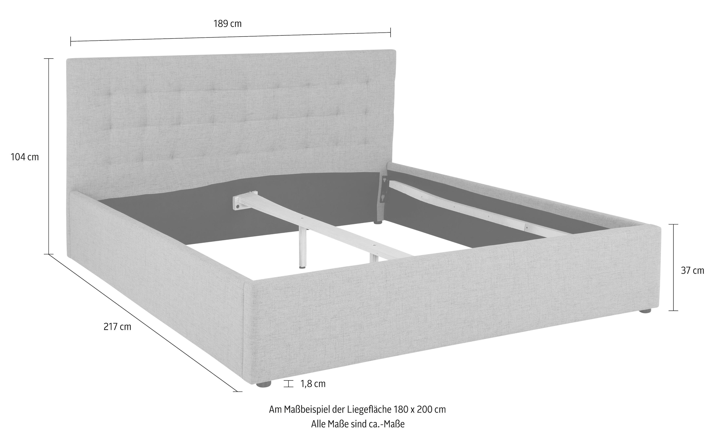 Home affaire Polsterbett »Hamar, Knopfsteppung im Kopfteil, bis 250 KG belastbar«, (3 Breiten: 100cm/ 140cm/ 180cm), in verschiedenen Grössen und Stoffen und Farben