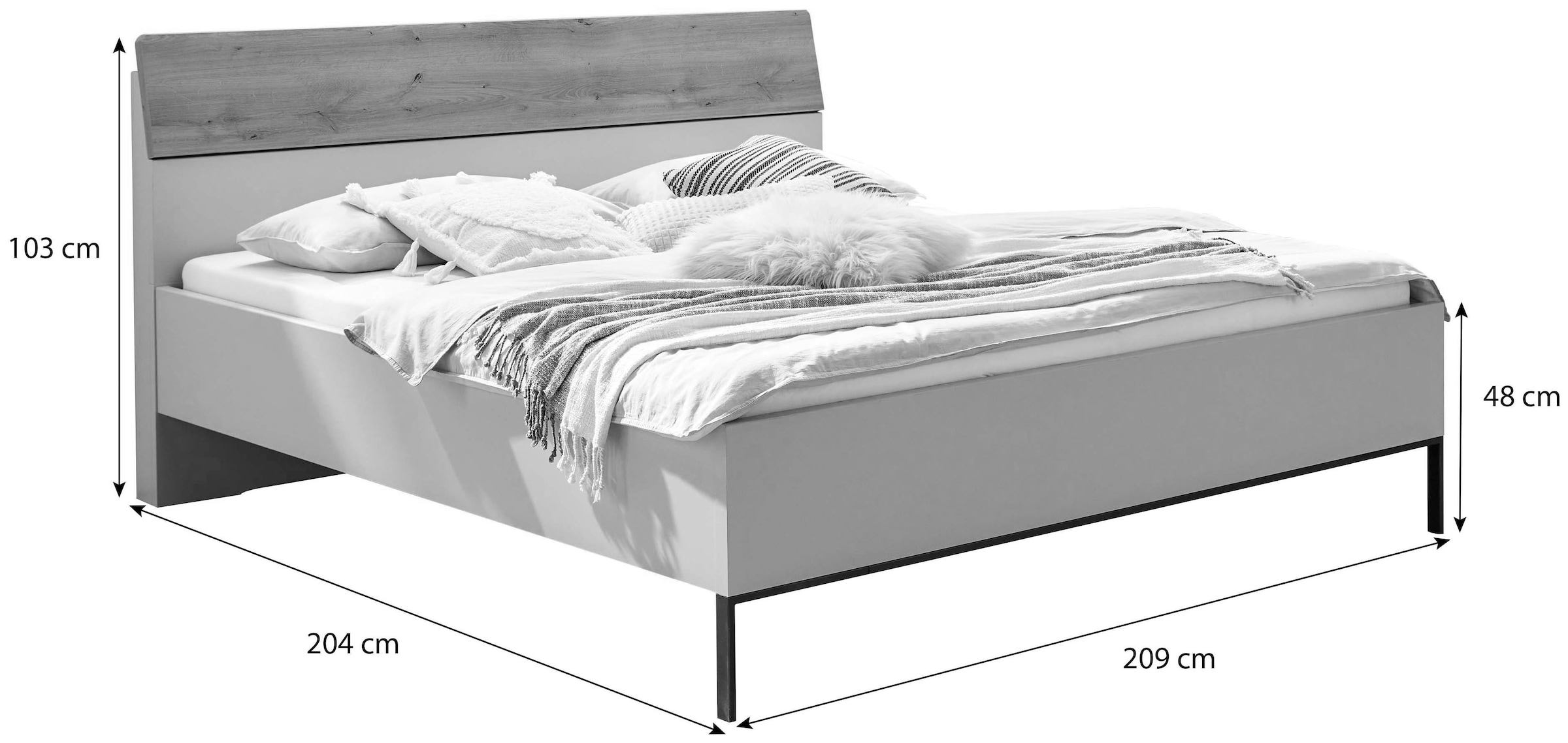 WIEMANN Futonbett »Asti« Absetzungen in Bianco-Eiche-Nachbildung, Kufe in Schiefer