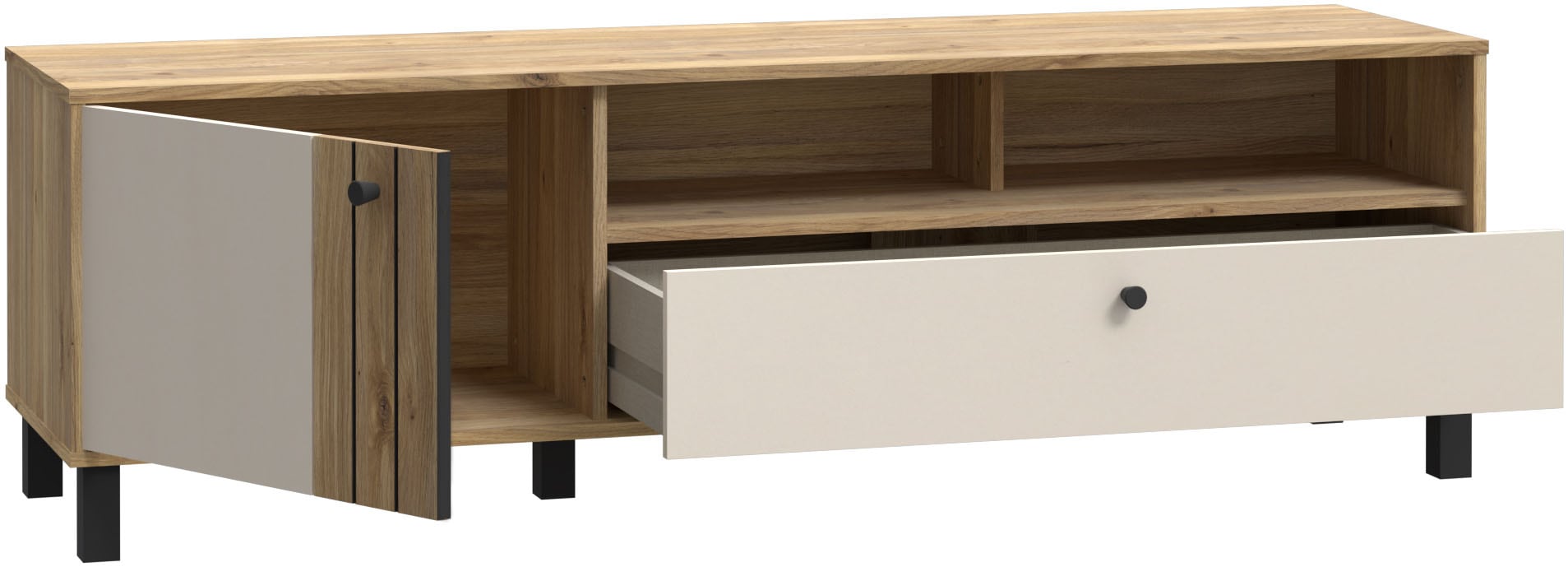 FORTE Lowboard »KillarneyTV-Board, TV-Schrank« TV Board, Soft Close, Schublade, offene Fächer