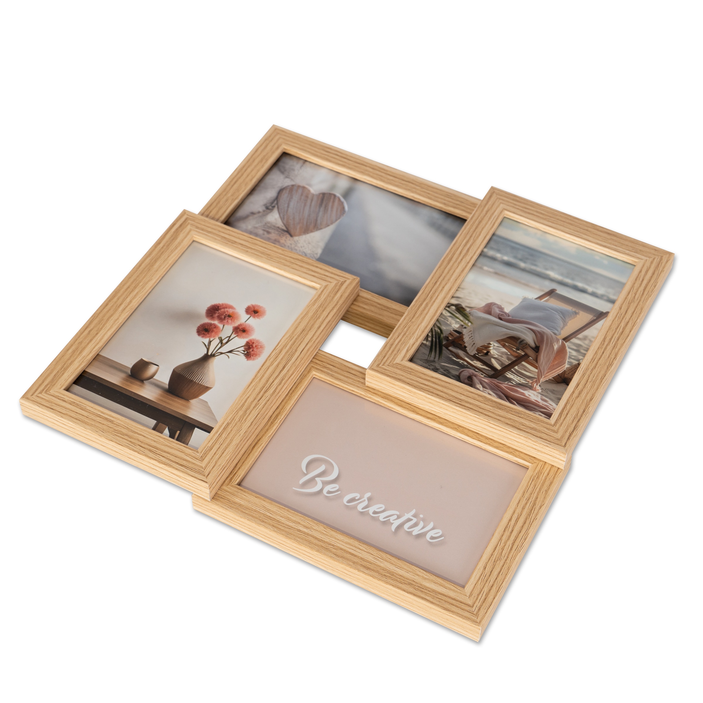 queence Bilderrahmen Collage »Rahmen 3D Holz in braun« für 4 Bilder 1 Stk. tlg. Platz für 4 Fotos in 10x15cm