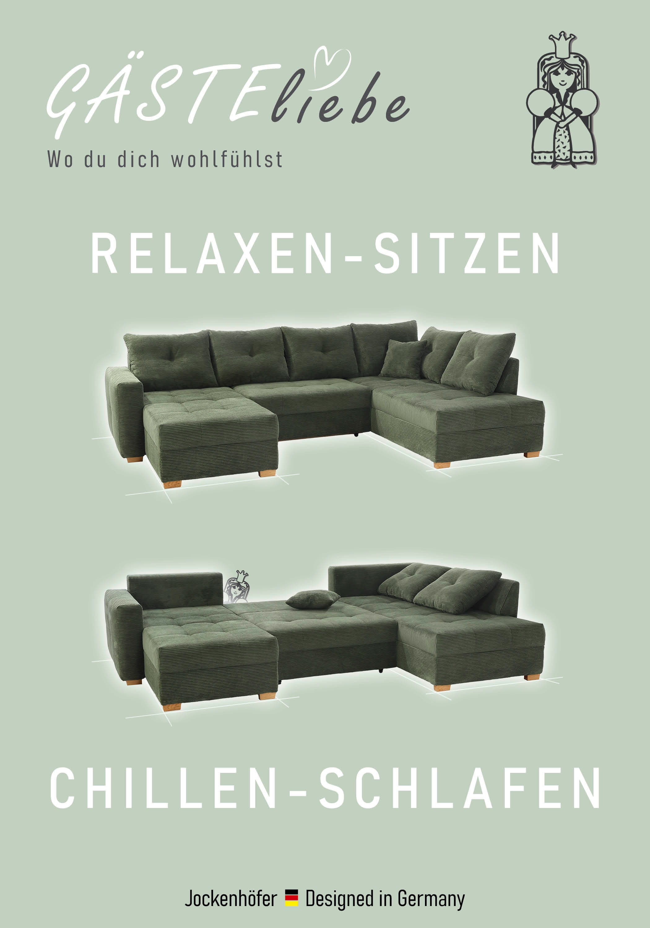 Jockenhöfer Gruppe »Abby U-Form, B: 313 cm, inkl. Schlaffunktion« avec coffre de lit, grande surface de couchage 273x147cm, pieds en bois massif