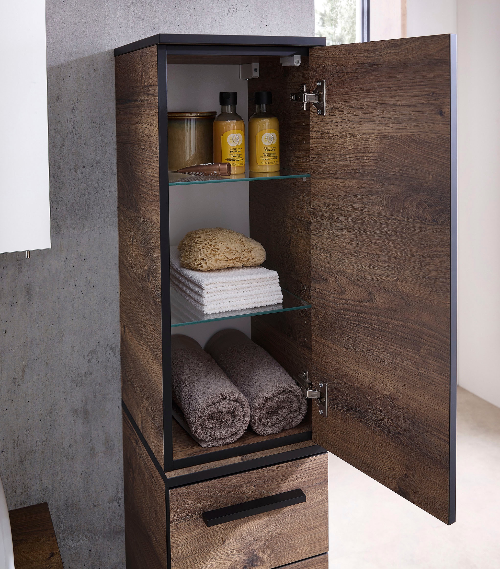Saphir Hängeschrank »Quickset 374 Wand-Badschrank, 1 Tür, 2 Einlegeböden, inkl. Türdämpfer« Badezimmer-Hängeschrank, 30 cm breit, Eiche Ribbeck quer Nachbildung