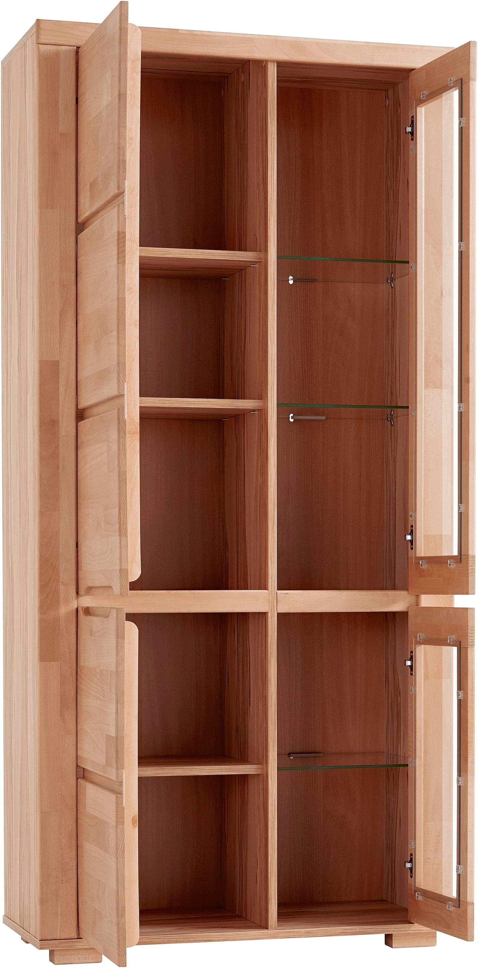 GOODproduct Vitrine »DENIS70, Wohnzimmer, viel Stauraum, verstellbaren Einlegeböden, geölt« B/T/H:90/40/190cm, Front Kernbuche massivholz,10 Fächer, Grifflos